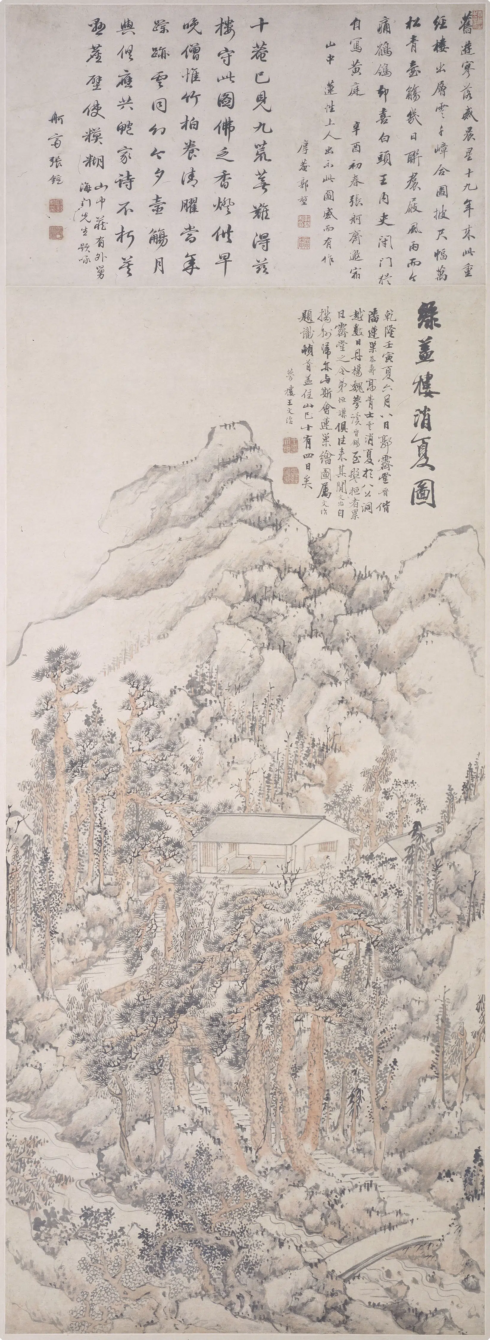 清代【潘恭寿】《绿盖楼消夏图轴》