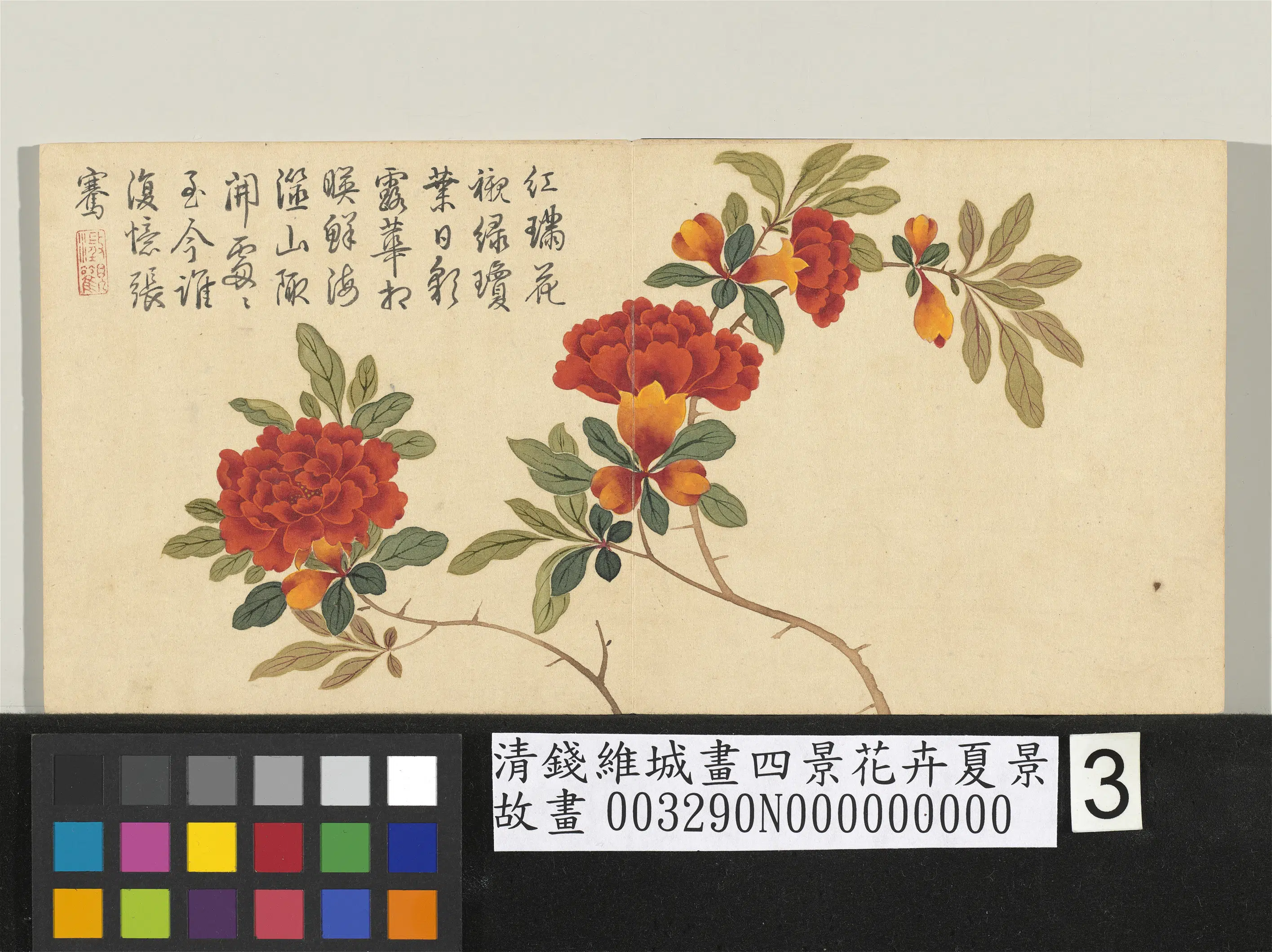 清代【钱维城】《画四景花卉夏景册-石榴》