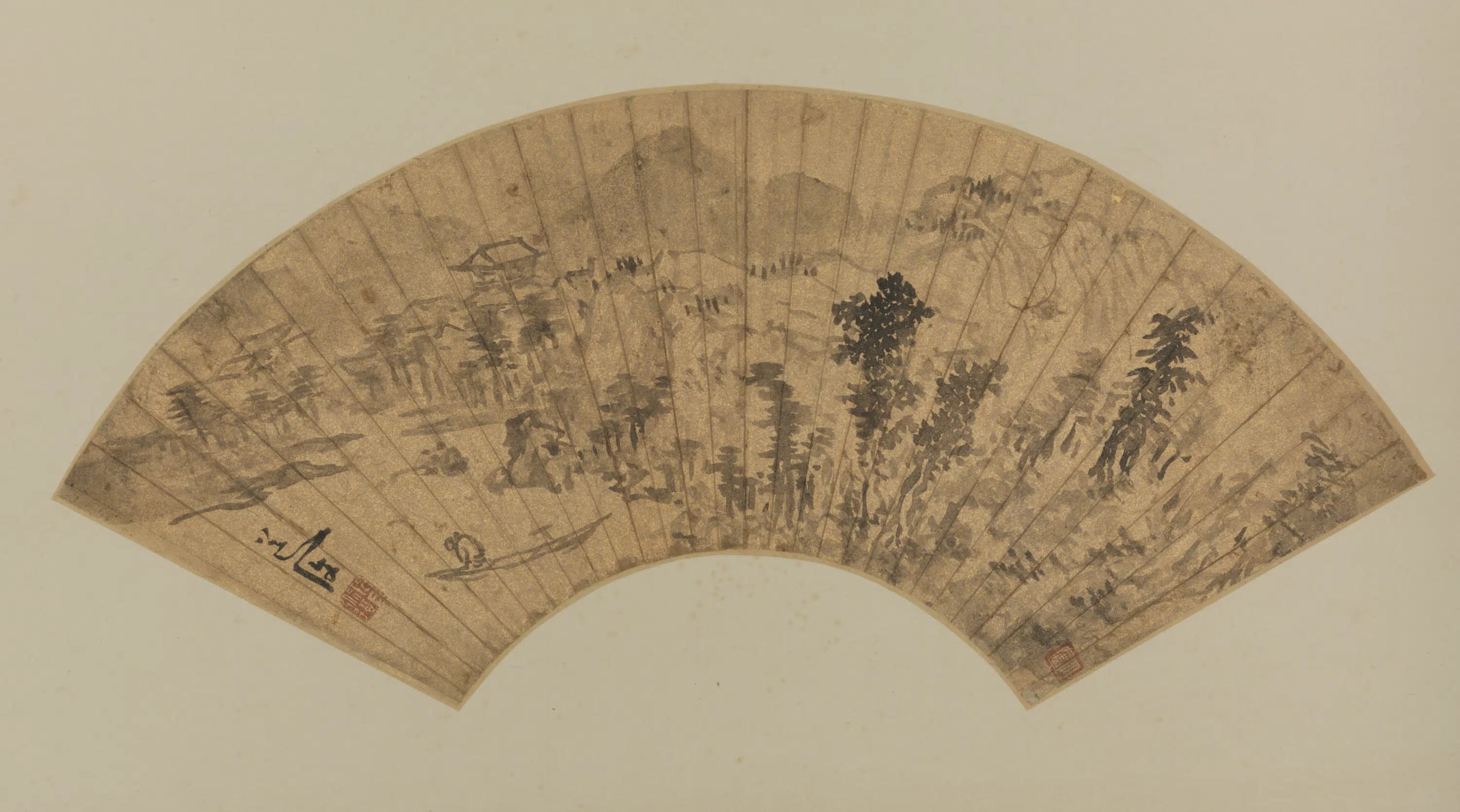明朝【陈淳(道复)】《山水扇页》 第1张 明朝【陈淳(道复)】《山水扇页》 第1张