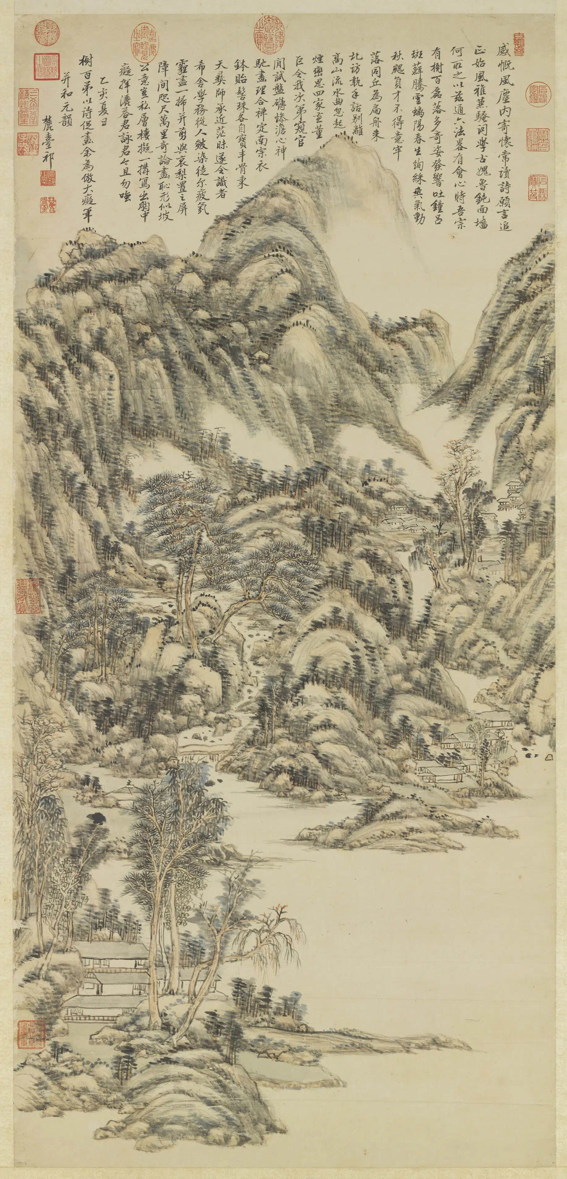 元【黄公望】《清_王原祁_仿黄公望山水轴》