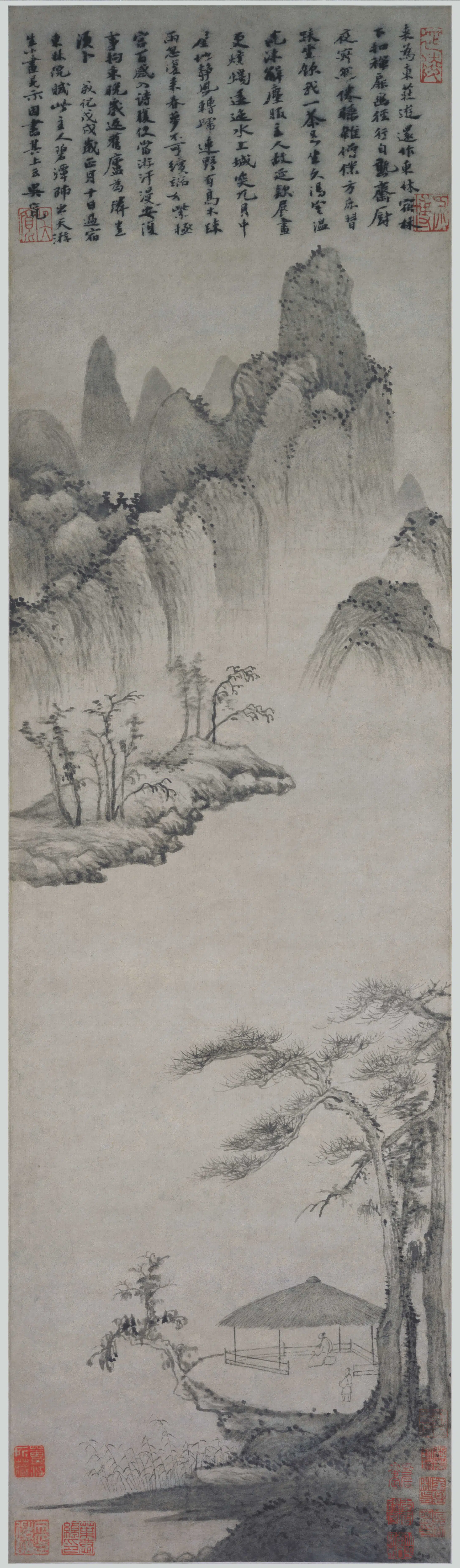 元朝【陆广】《溪亭山色图轴》