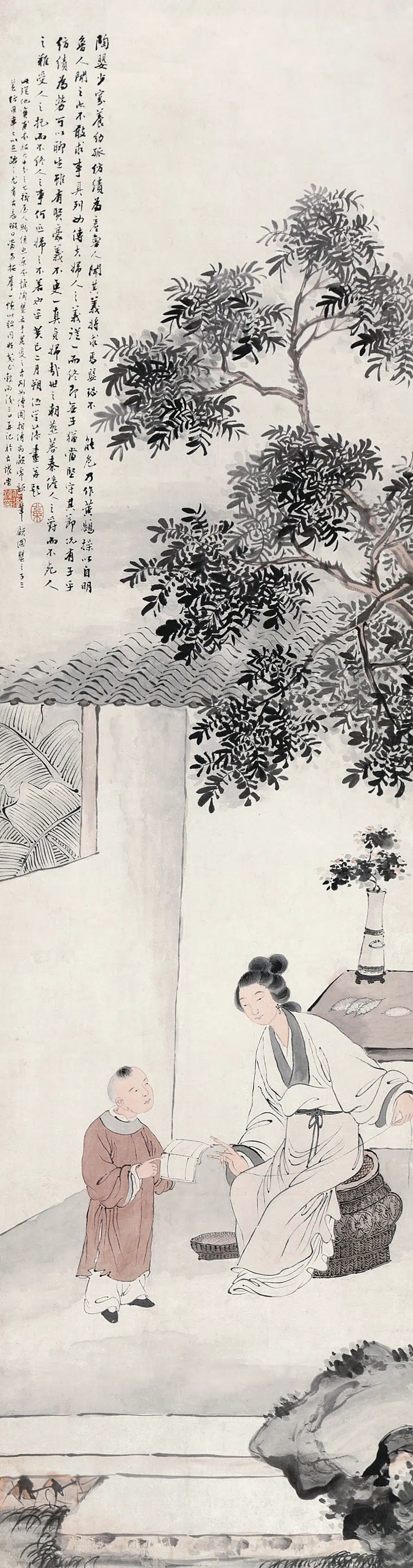 清代【伍学藻】《陶婴故事图轴（设色）》