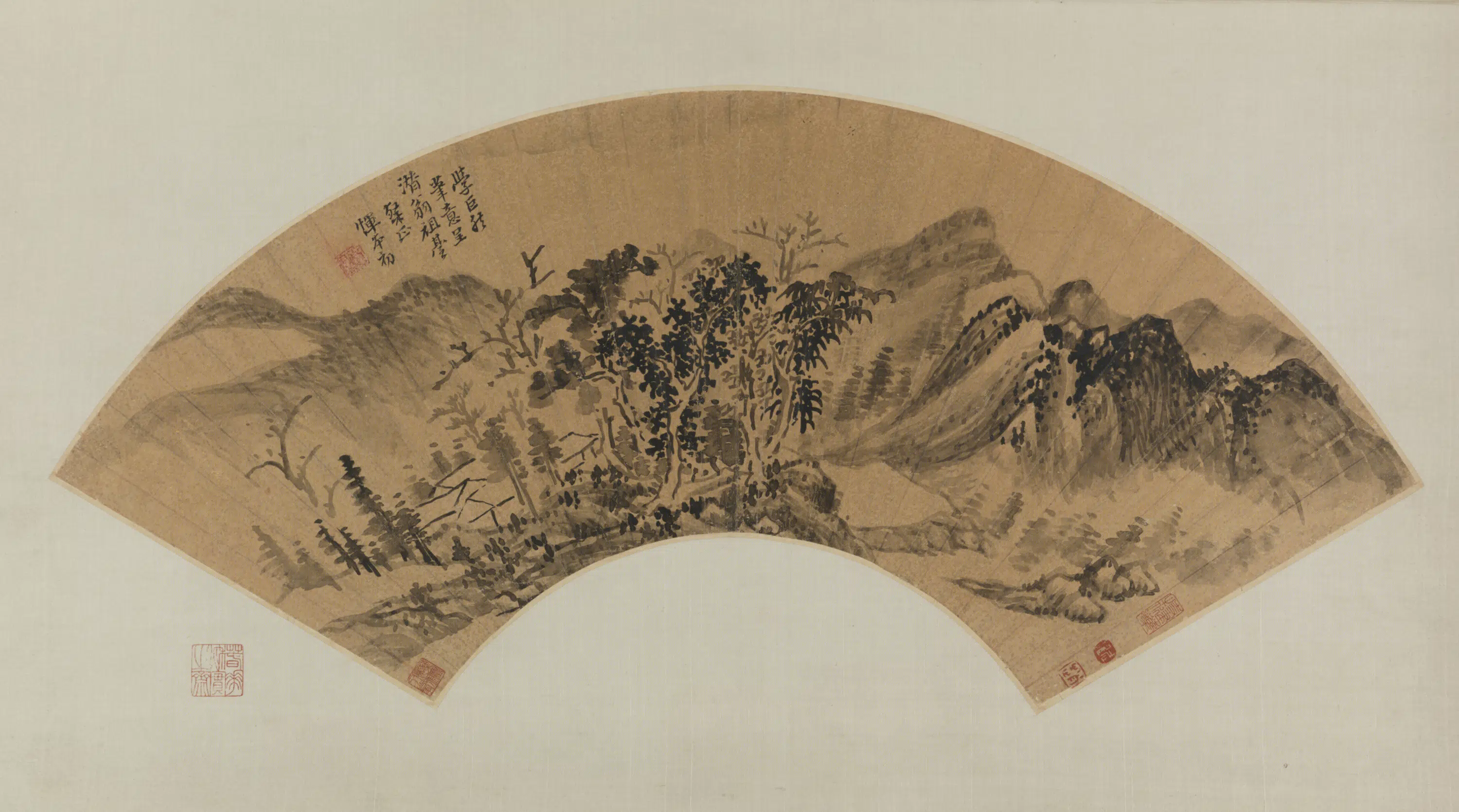 五代十国南唐【巨然】《恽向仿巨然山水扇页》