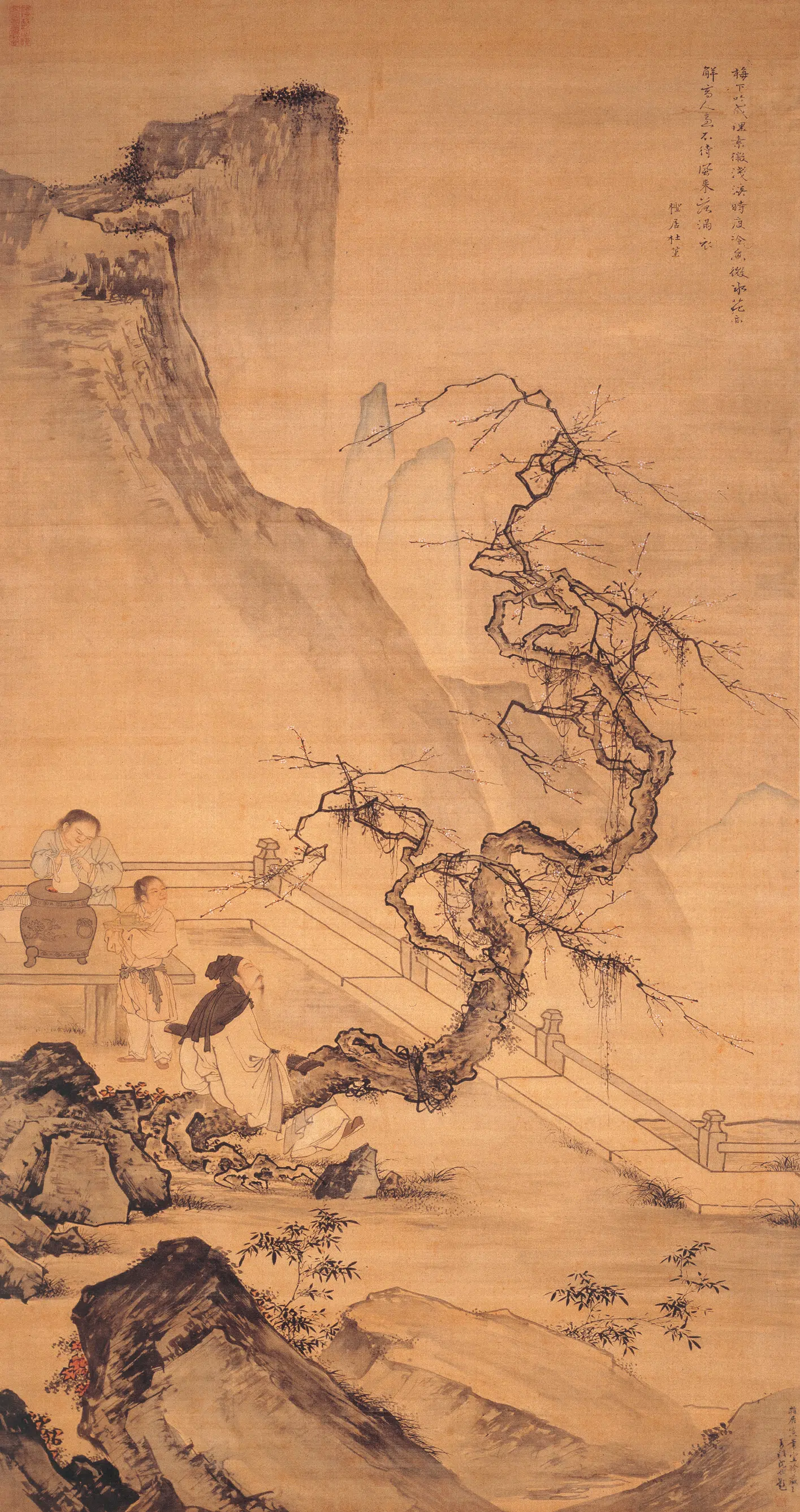 明朝【杜堇】《梅下横琴图轴》