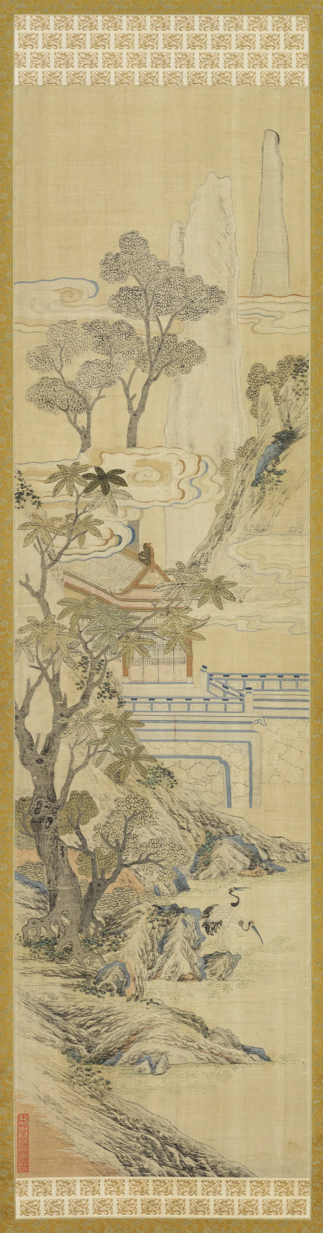 清代【爱新觉罗弘历-乾隆-清高宗】《乾隆缂丝山水挂屏（一）图轴》