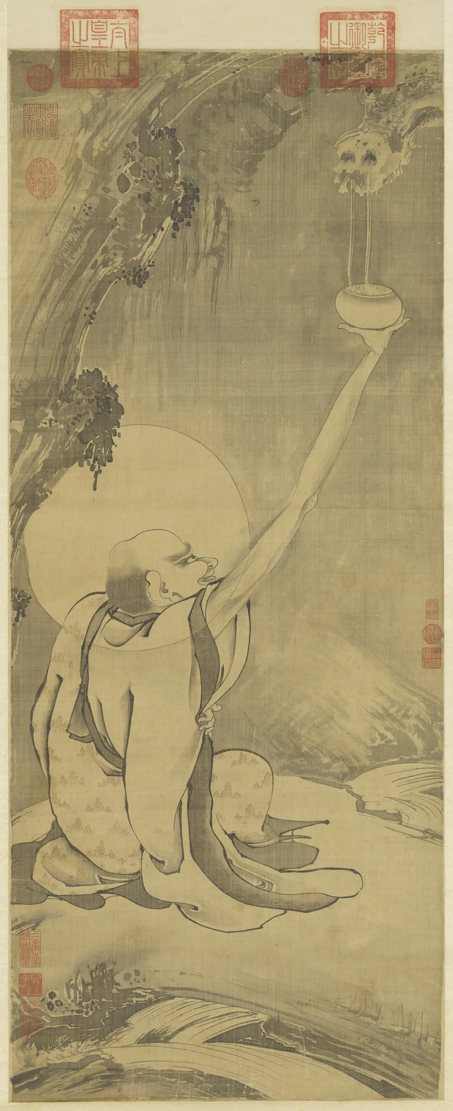 元代《元人画第十四纳阿噶塞纳-马恩省尊者图轴》