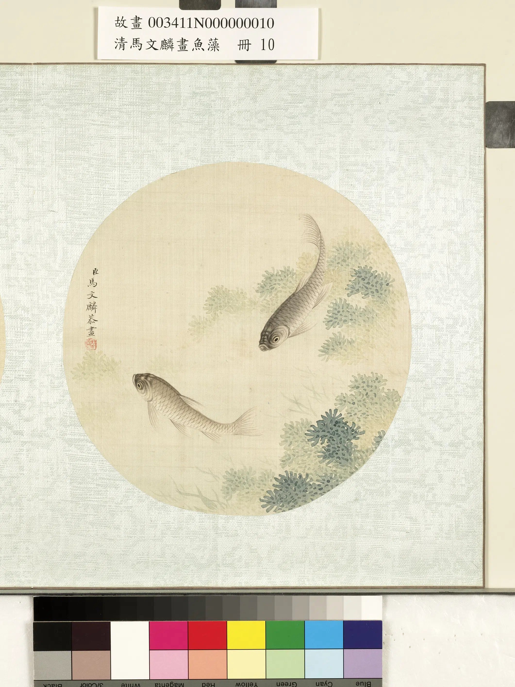 清代【马文麟】《画鱼藻册-鱼藻》