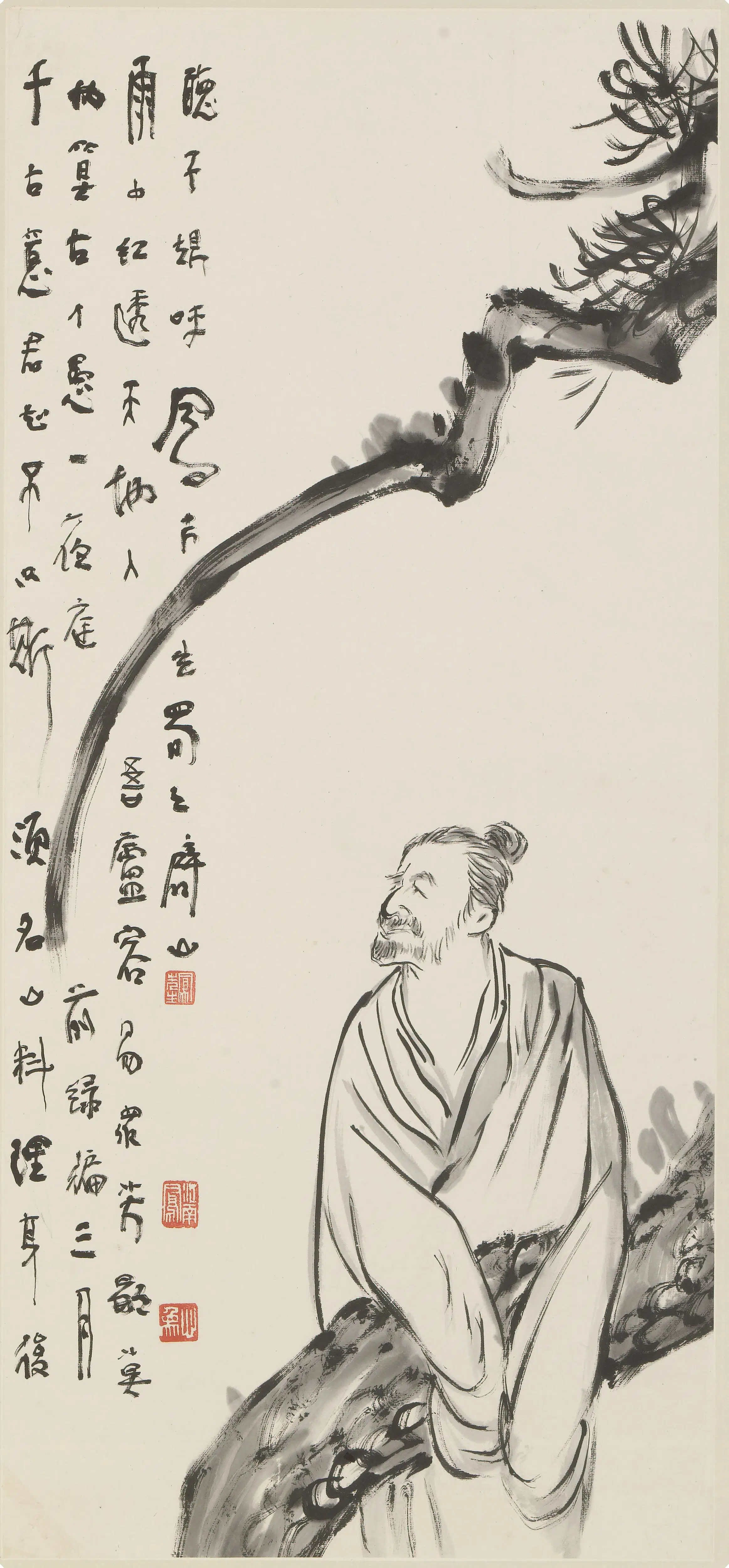 近现代【吕凤子】《听松图轴》