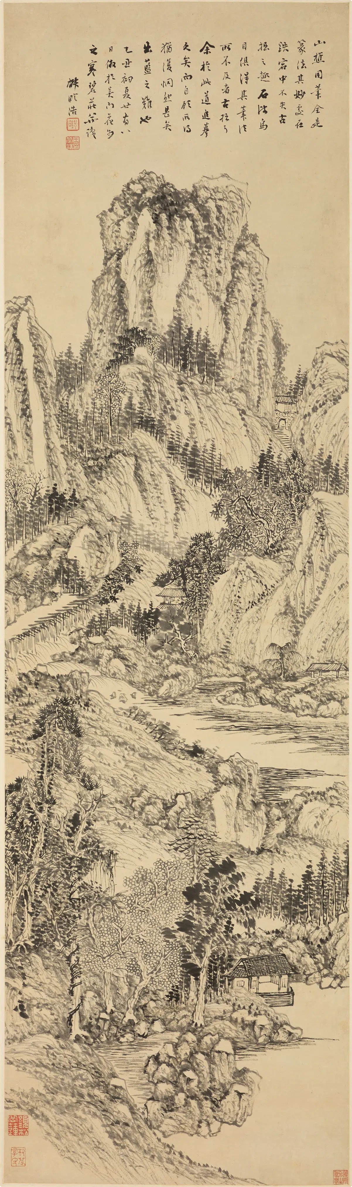 清代【王学浩】《仿王蒙山水轴》
