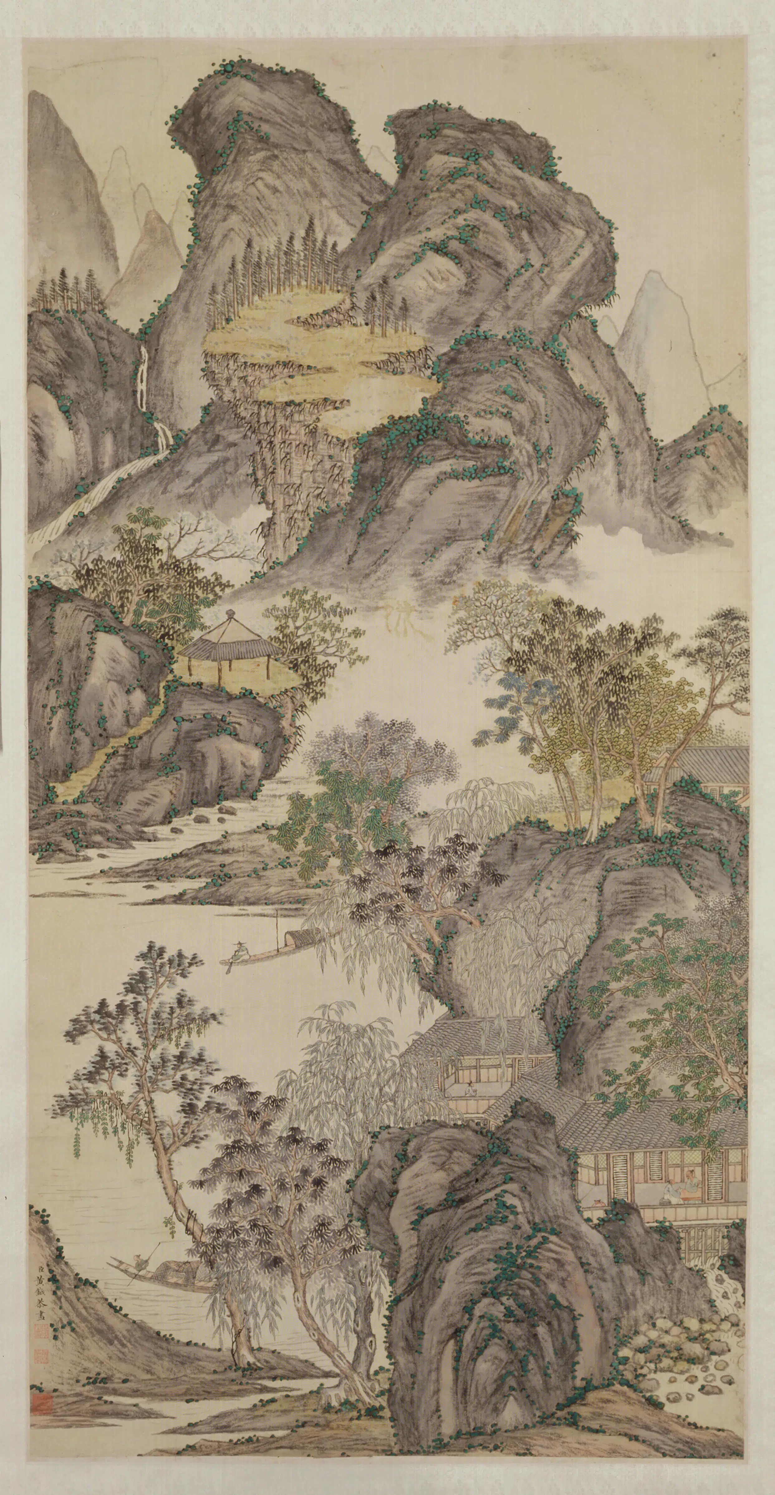 清代【黄钺】《山溪放棹图轴》
