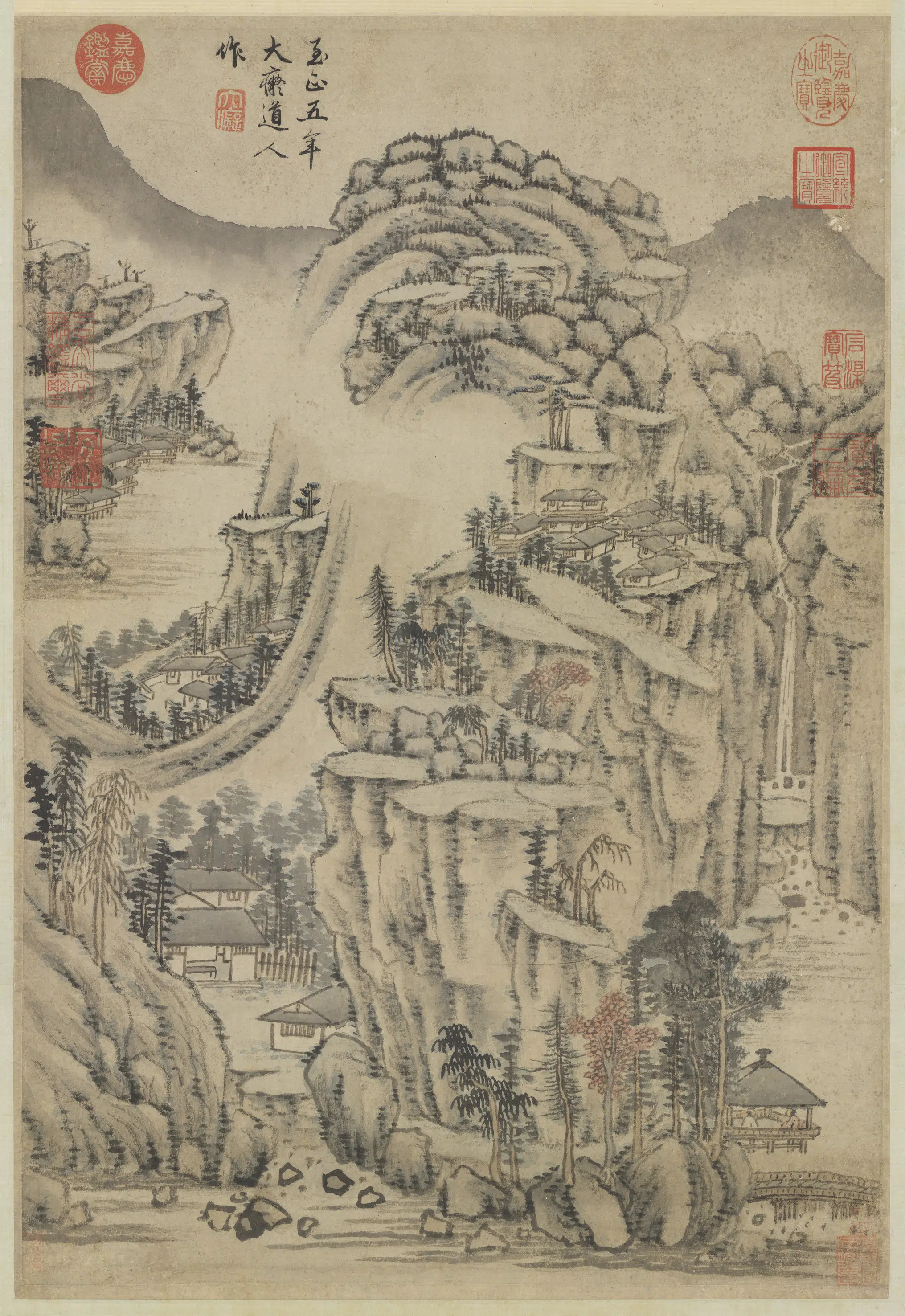 元代【黄公望】《溪亭秋色图轴》