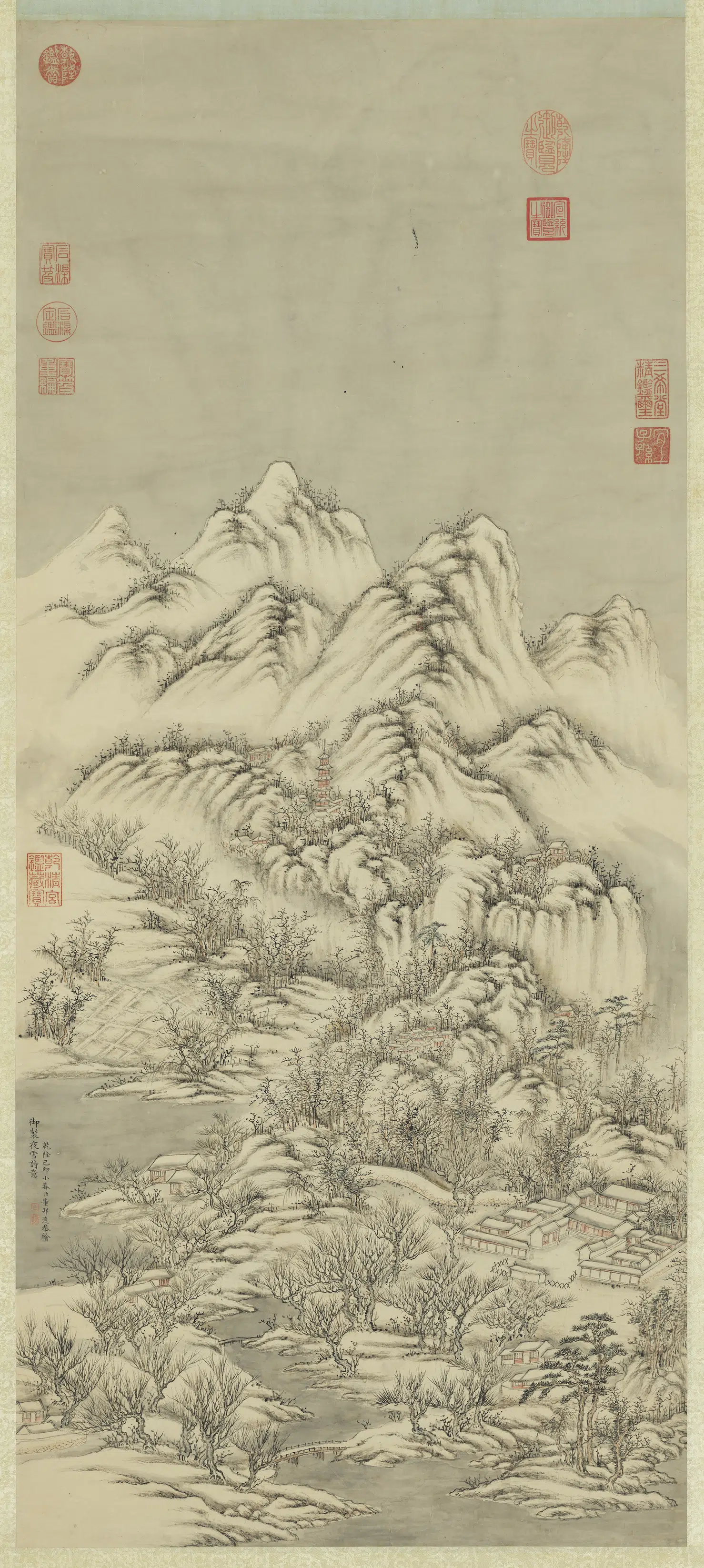 清代【董邦达】《御制夜雪诗意轴》