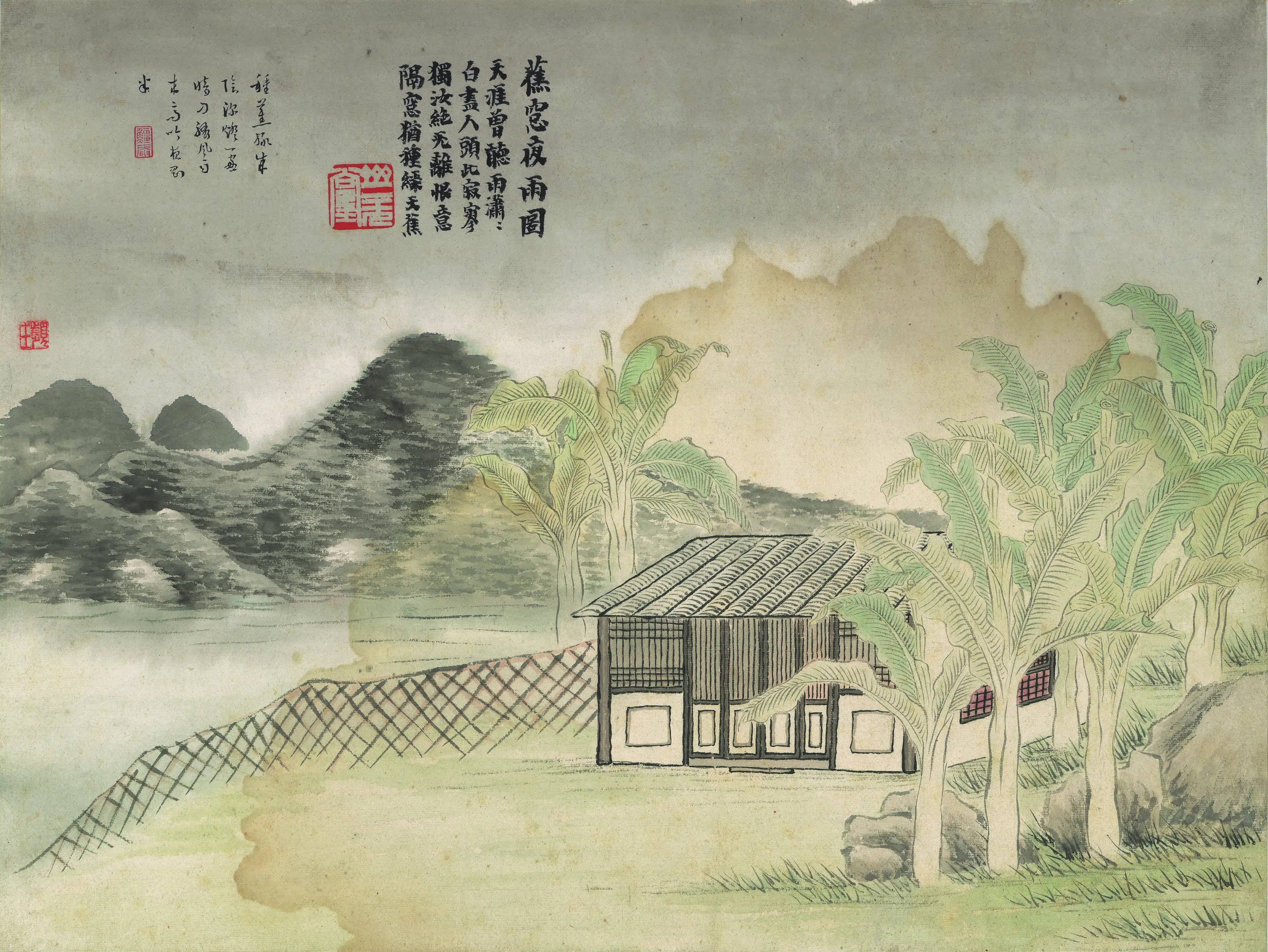 近现代【齐白石】《石门二十四景图-蕉窗夜雨图》