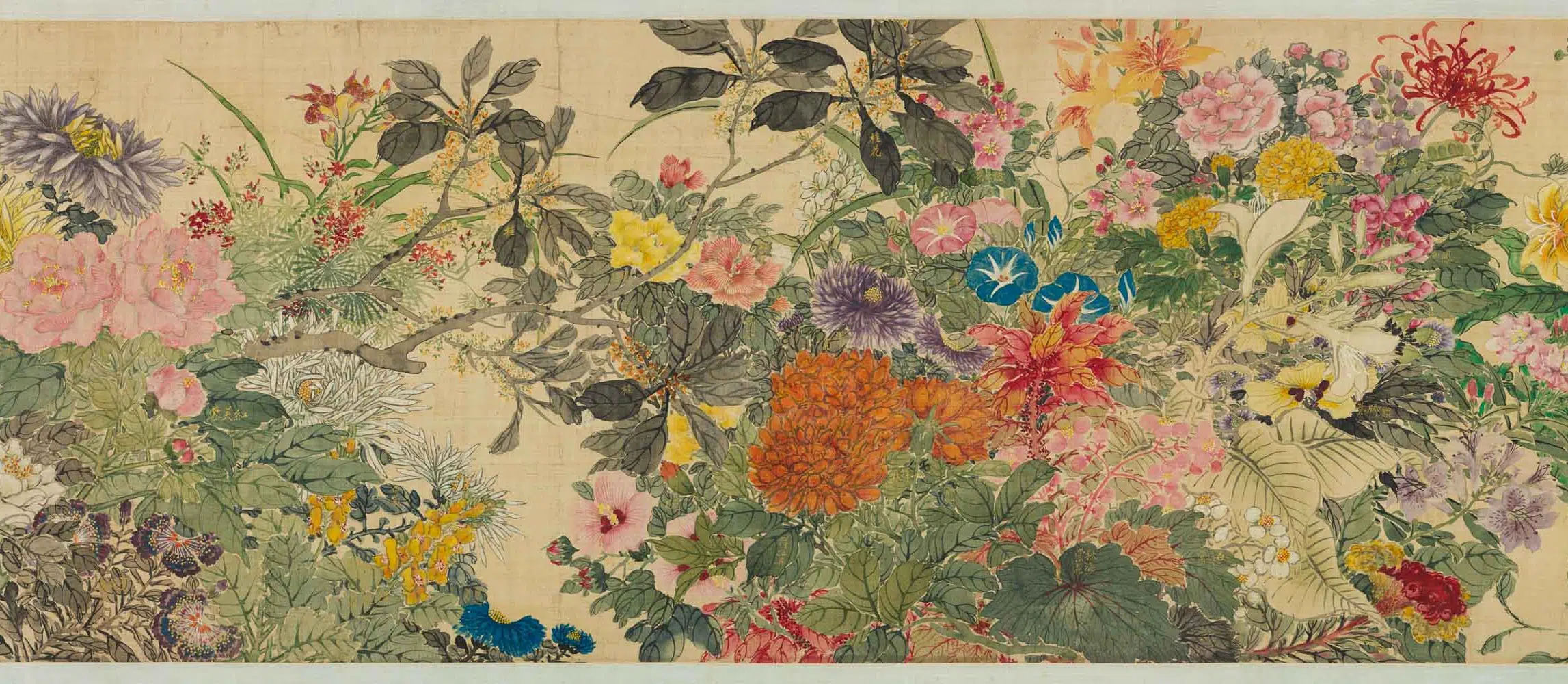 清代【张熊】《设色百花图轴》 第2张