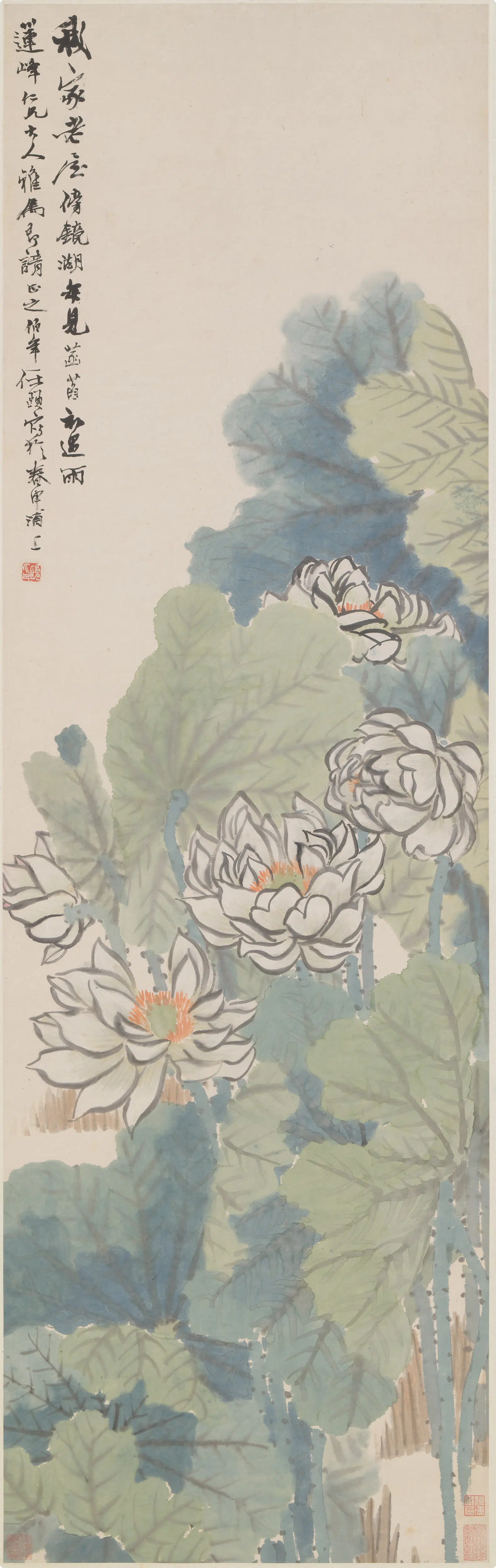 清代【任伯年（任颐）】《荷花图轴》