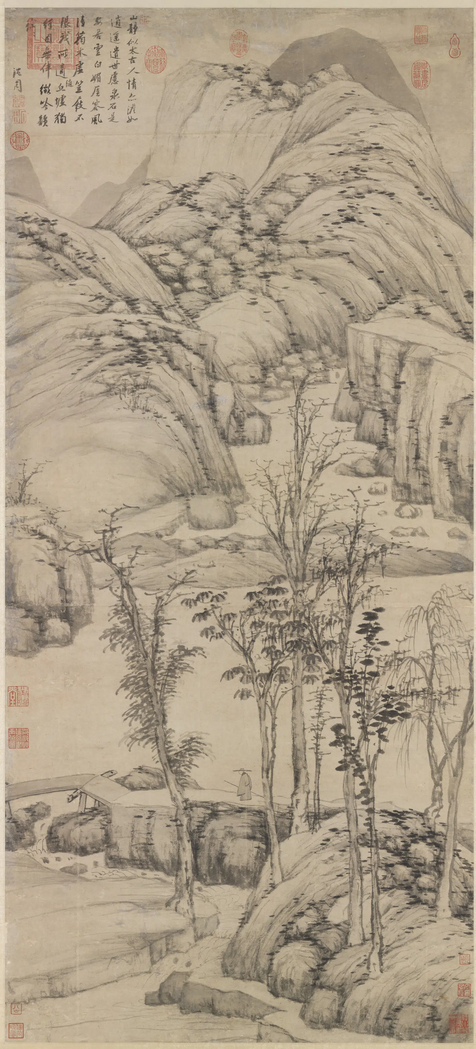 明朝【沈周】《策杖图轴》