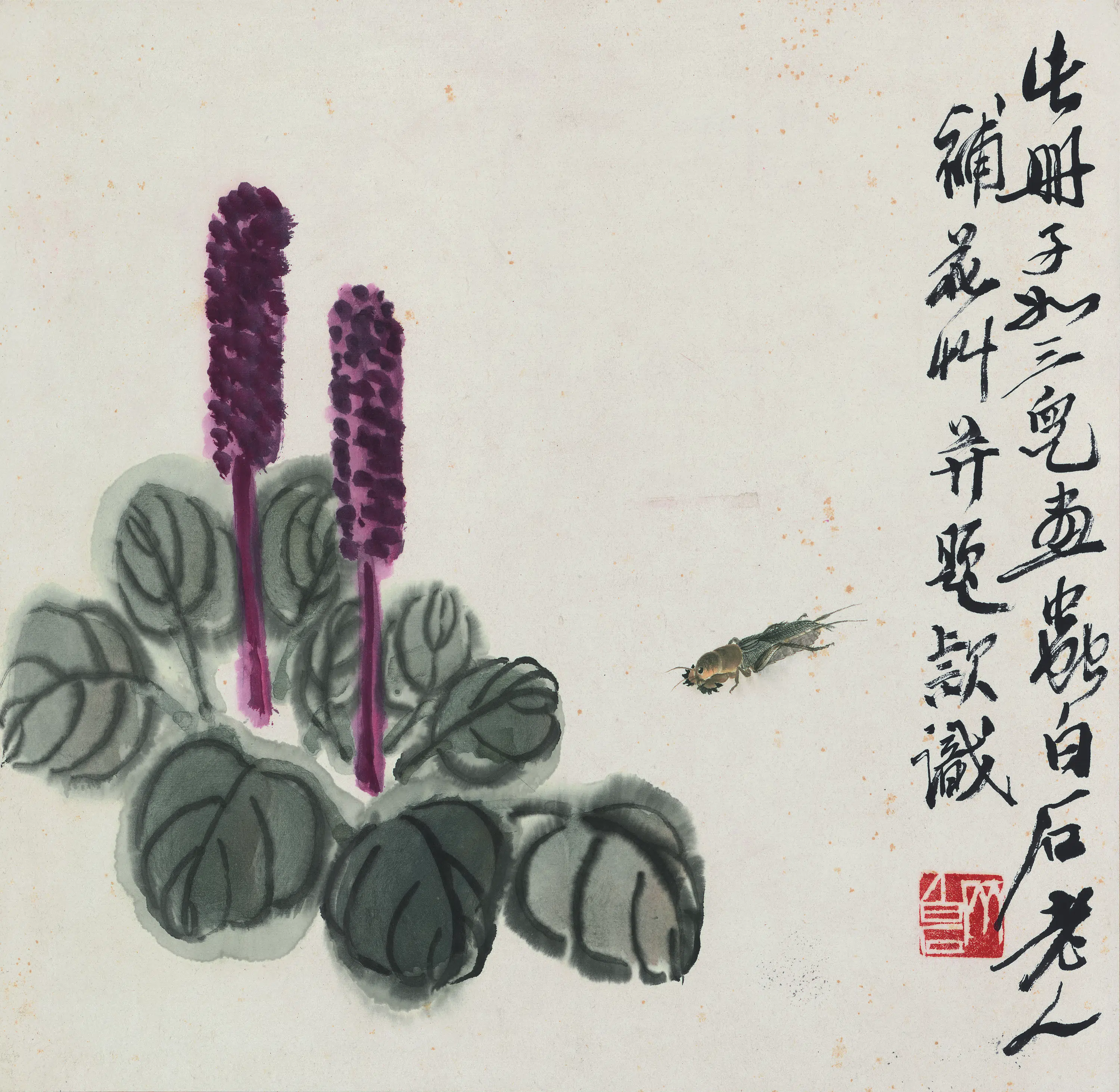 近现代【齐白石】《花果草虫册-花卉蝼蛄图》