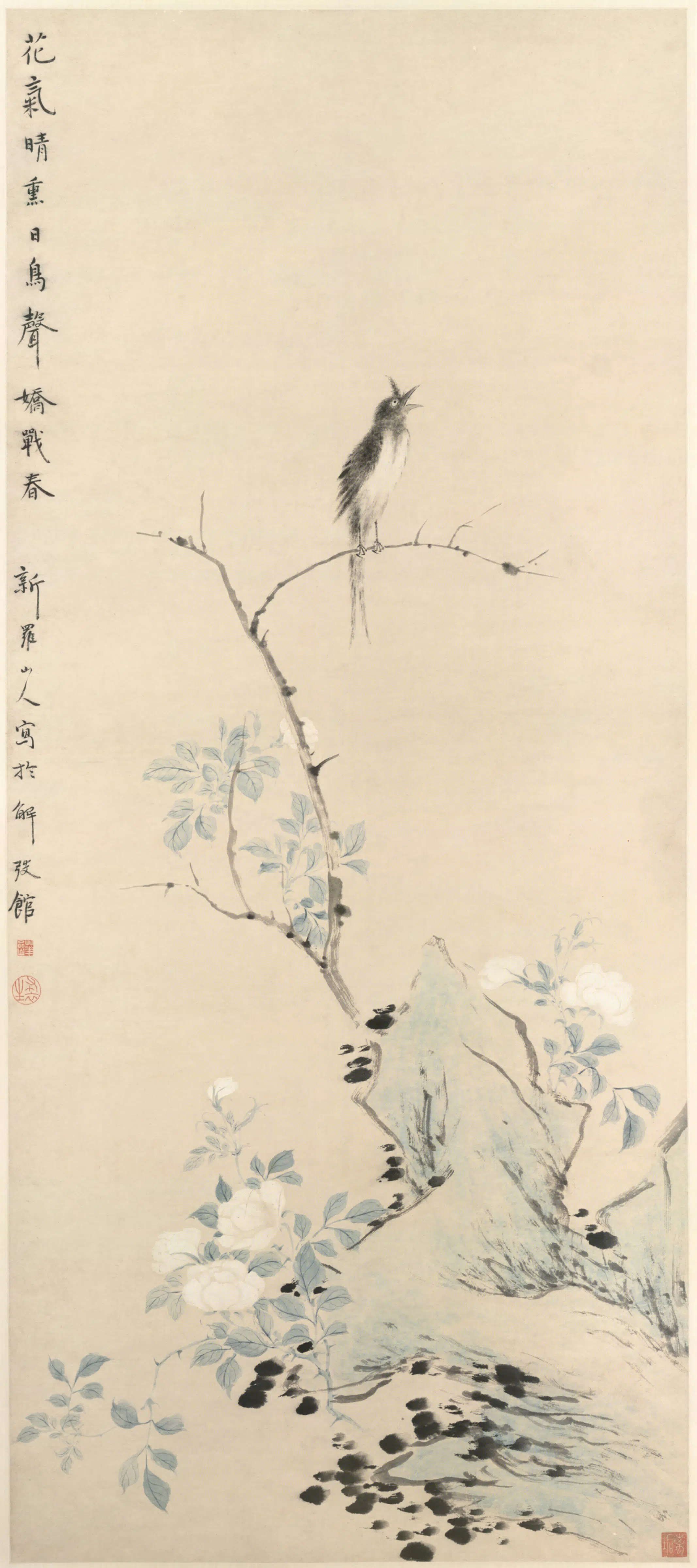 清代【华嵒】《蔷薇山鸟图轴》