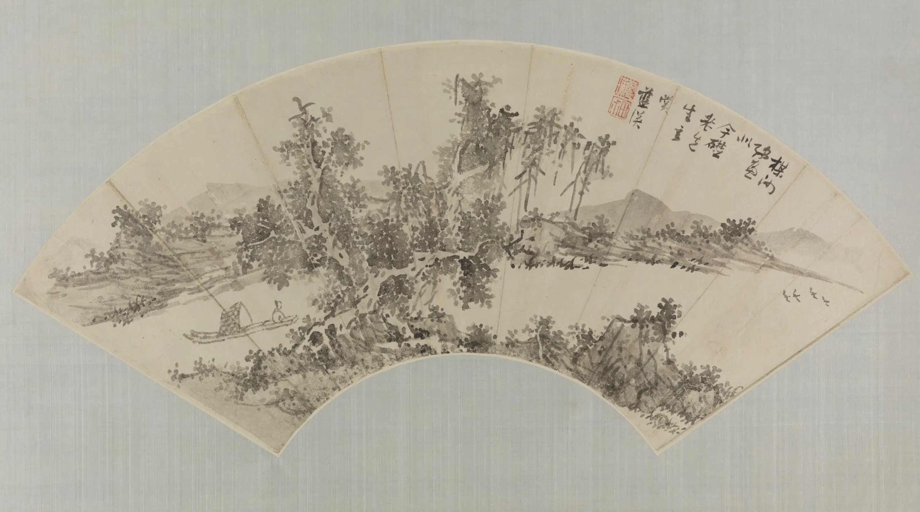 元朝【吴镇】《蓝瑛仿吴镇山水扇页》
