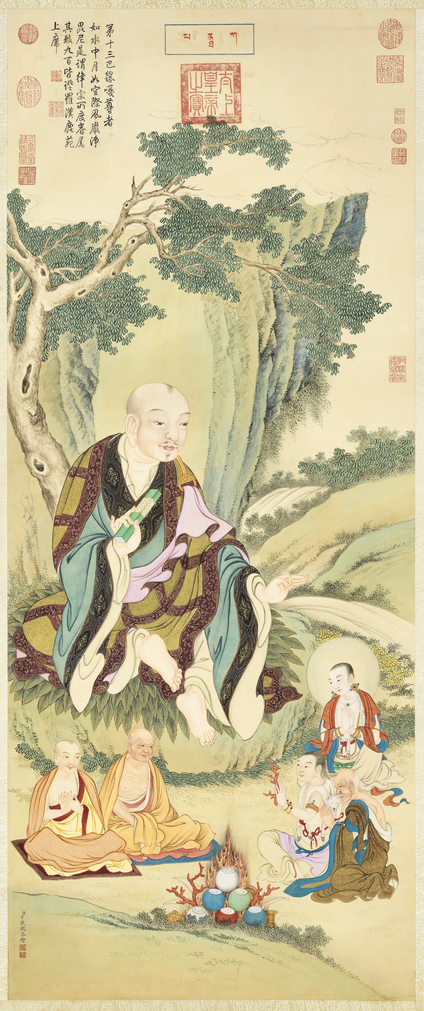 清代【丁观鹏】《十六应真像（十三）第十三巴纳塔嘎尊者图轴》