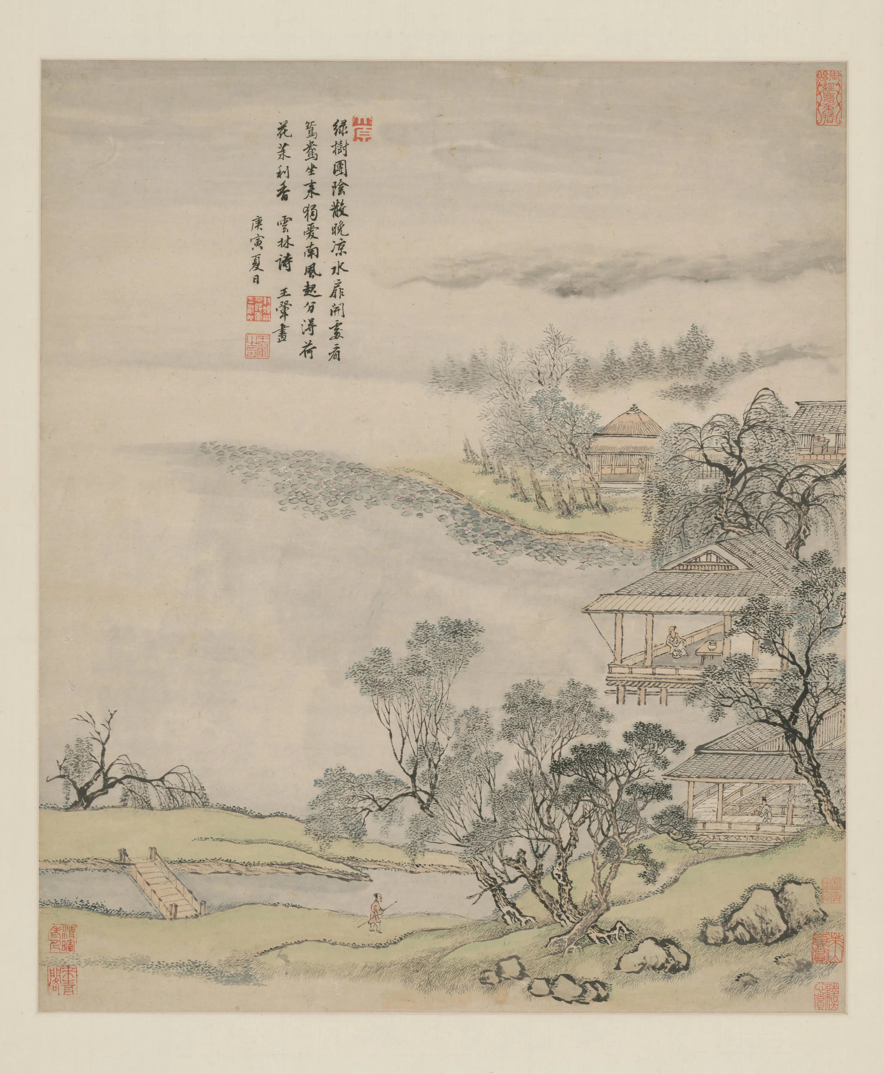 清代【王翚】《水阁延凉图轴》
