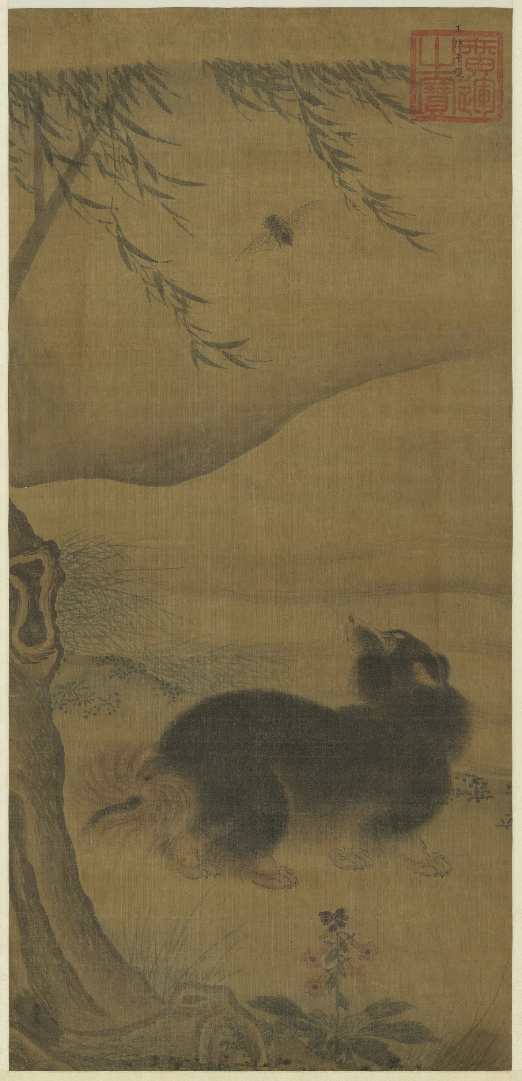 明代【李璈】《明武宗画哈叭惊蝉图轴》