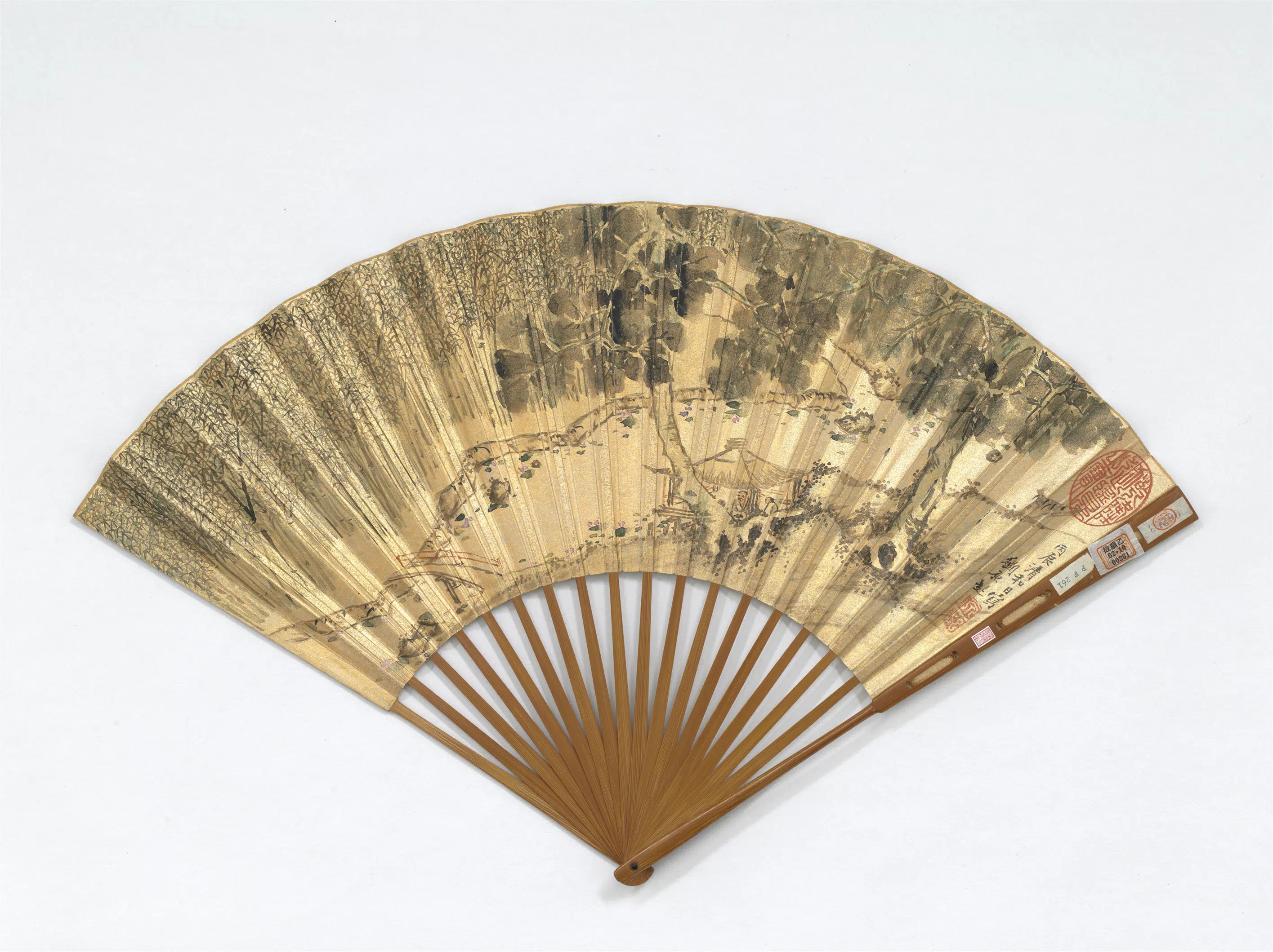 明朝【文从简】《刘原起画梧竹草亭书七言律诗-成扇》