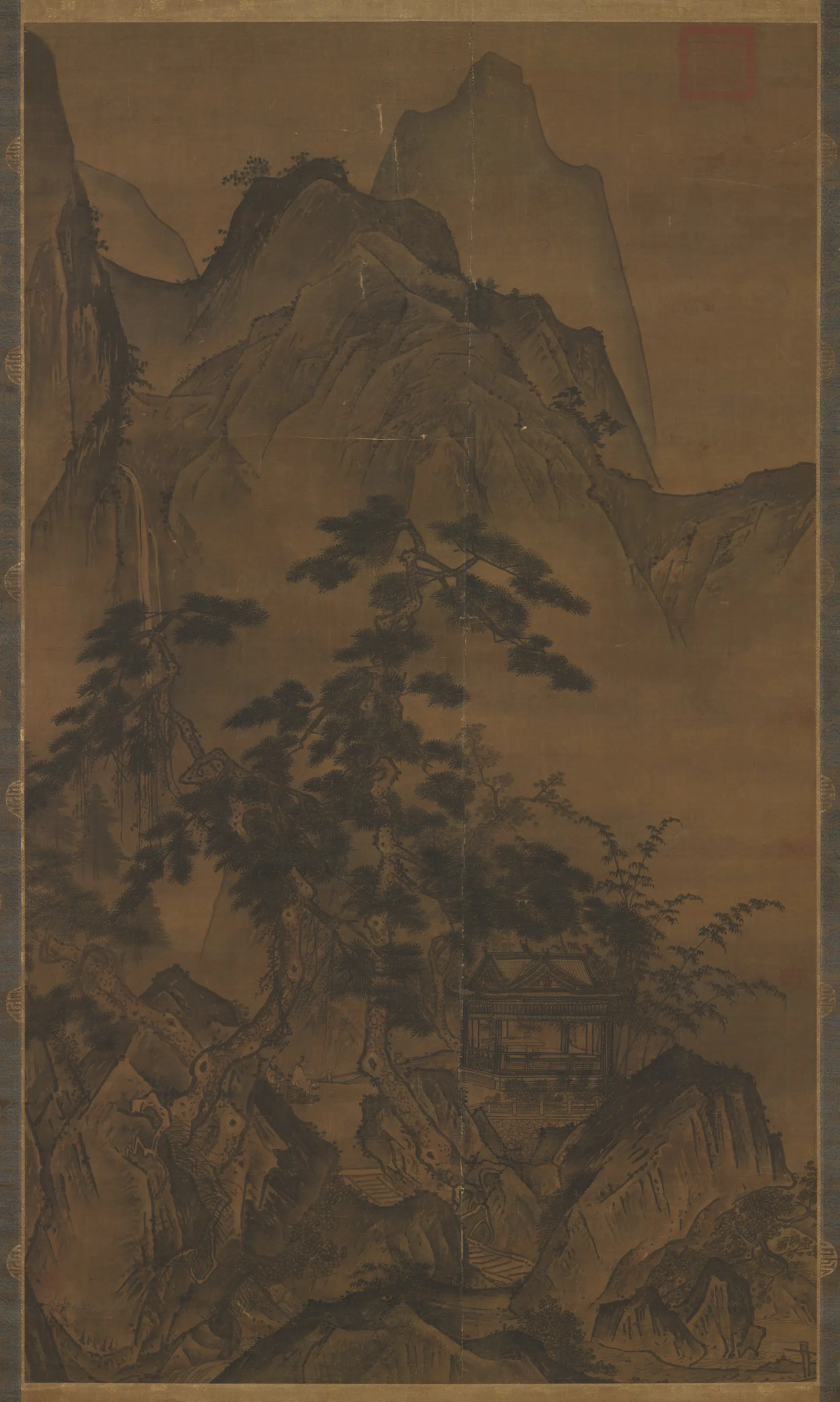 元代《元人画松壑鸣琴图轴》