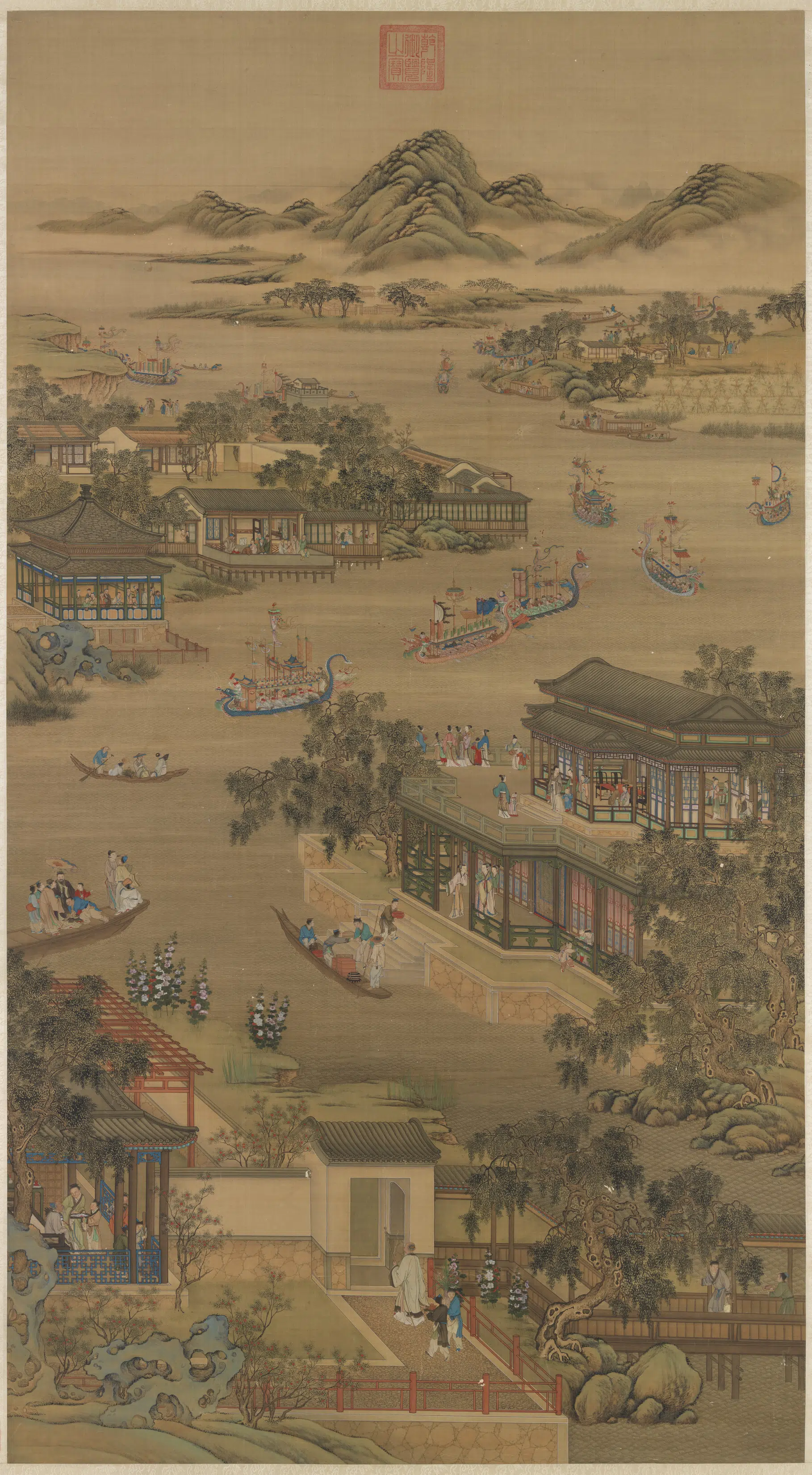 清代《画院画十二月月令图五月图轴》