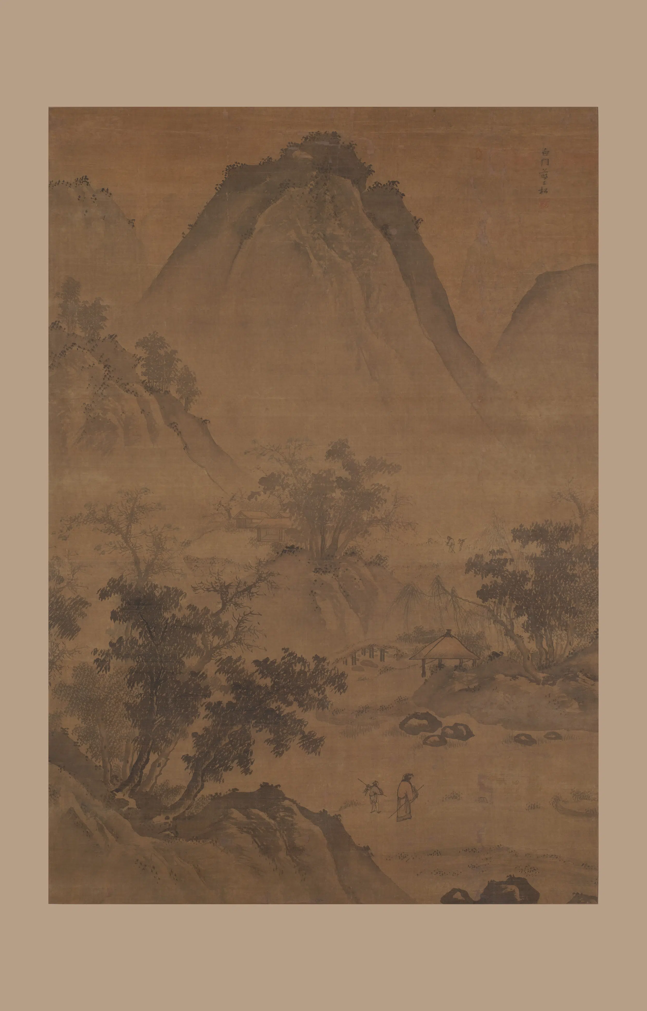 明朝【蒋嵩】《秋溪曳杖图轴》