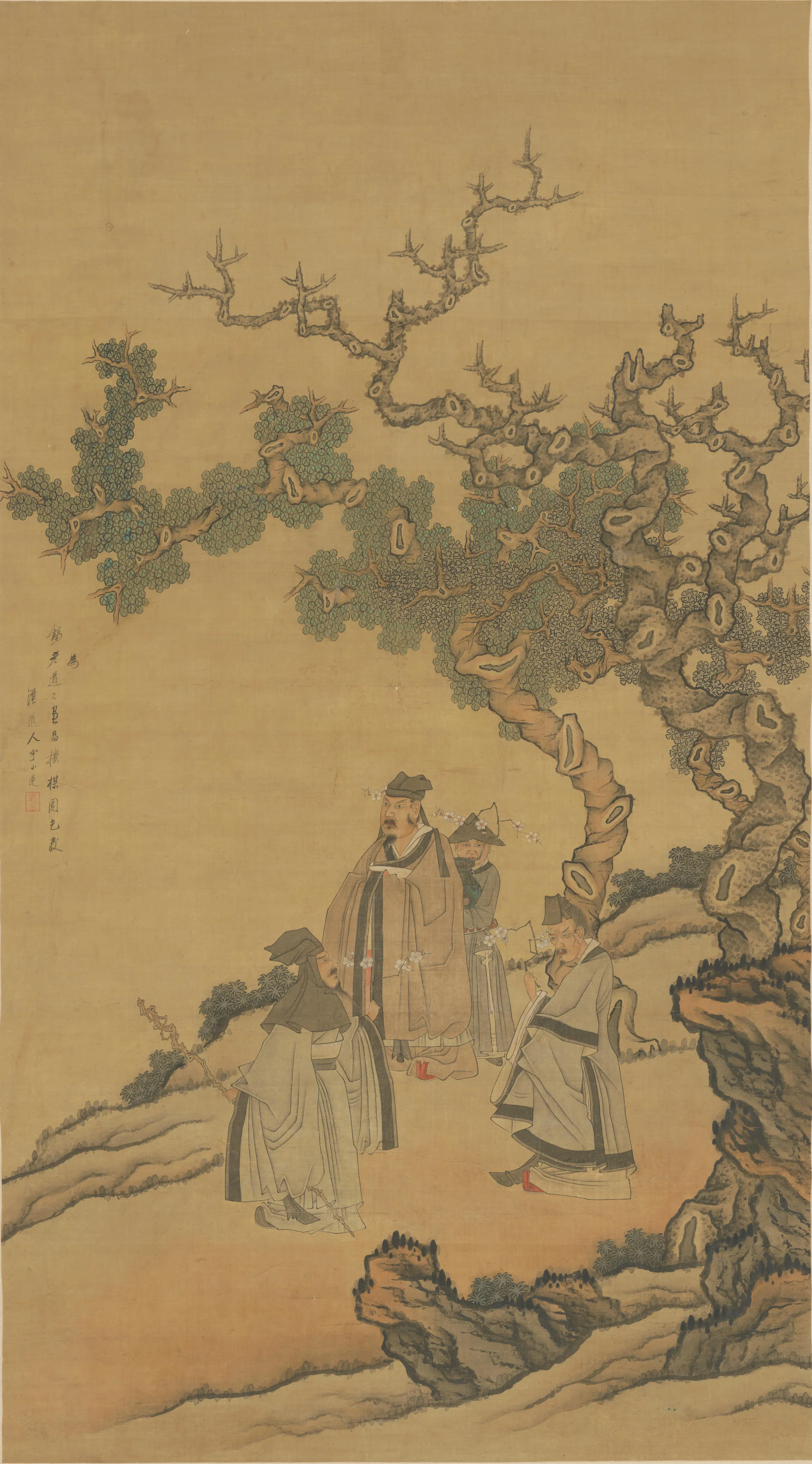 清代【陈字】《斗梅图轴》