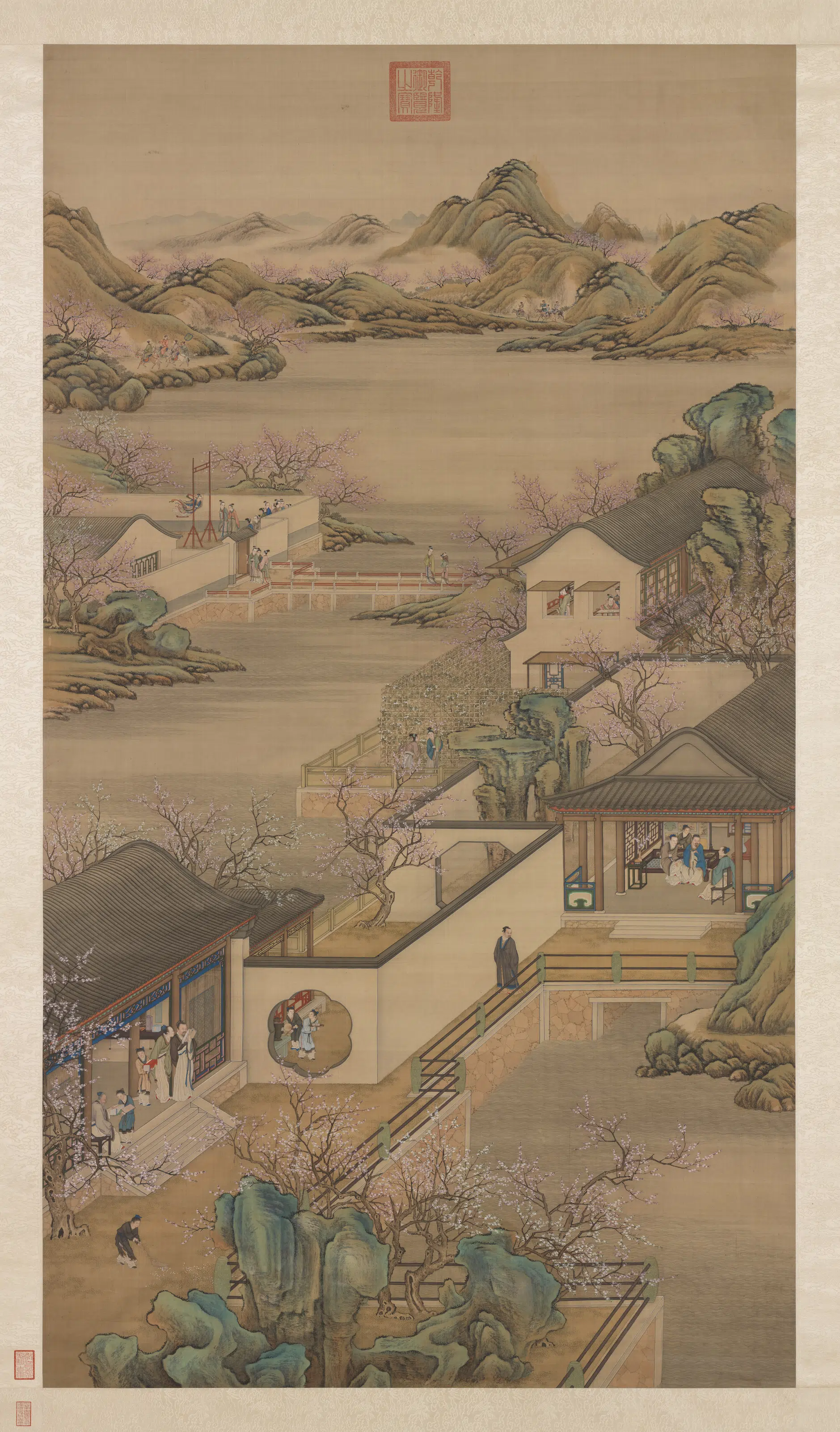 清代《画院画十二月月令图二月图轴》