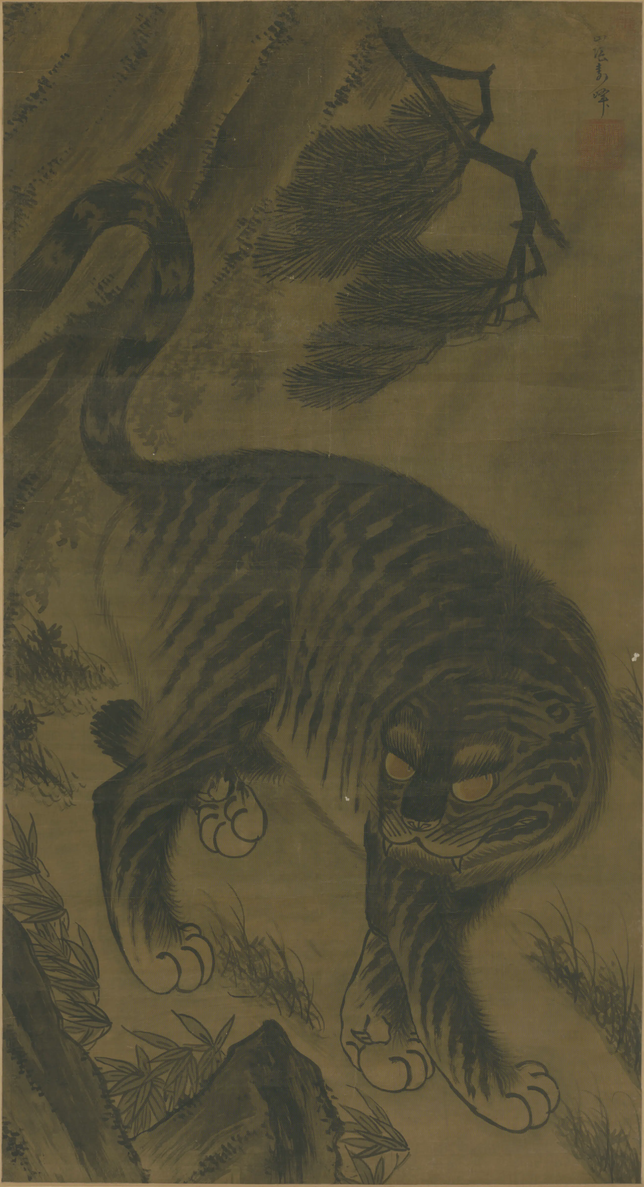 明朝【寿峰】《画虎轴》