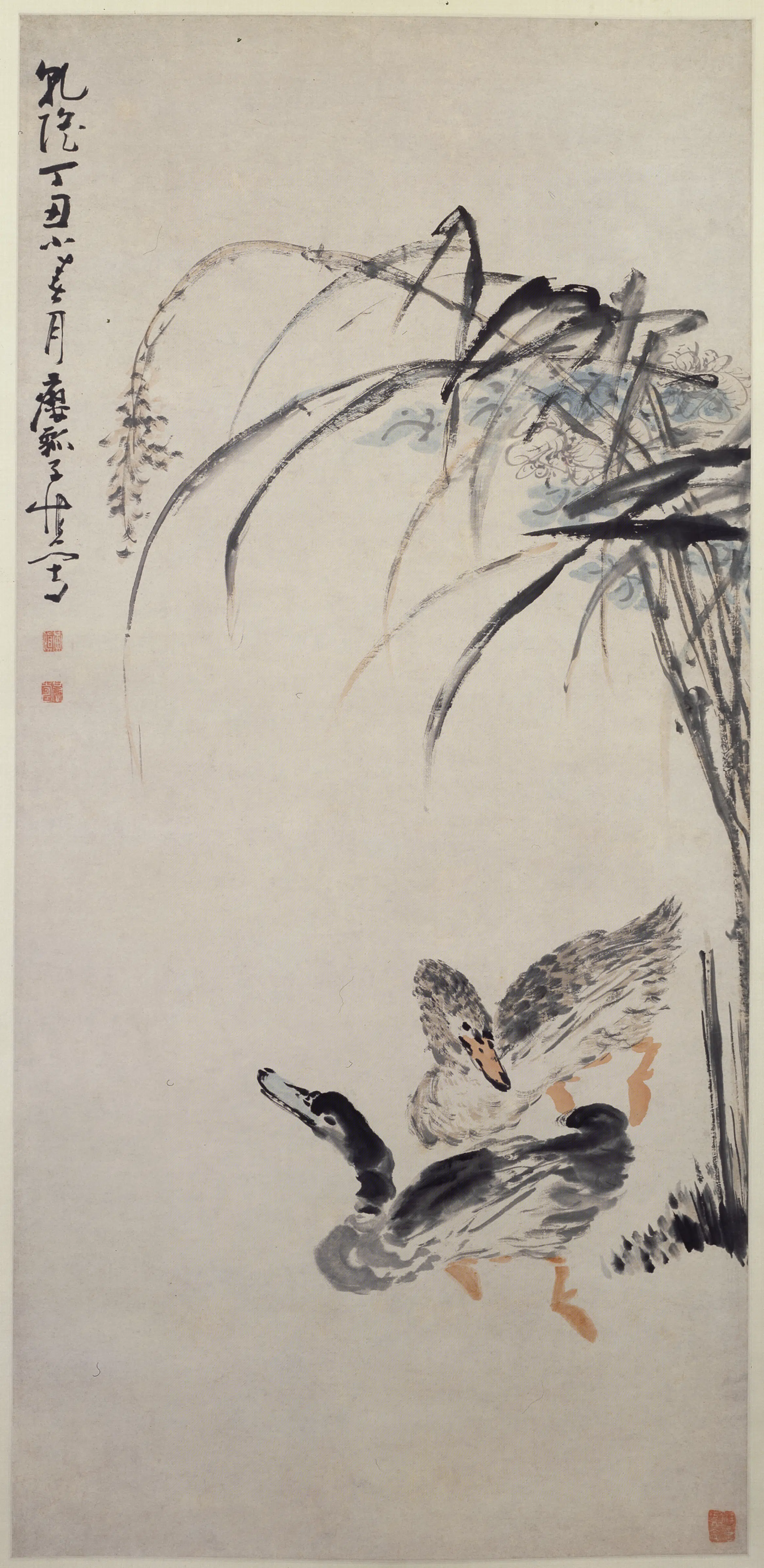 清代【黄慎】《芦鸭图轴》