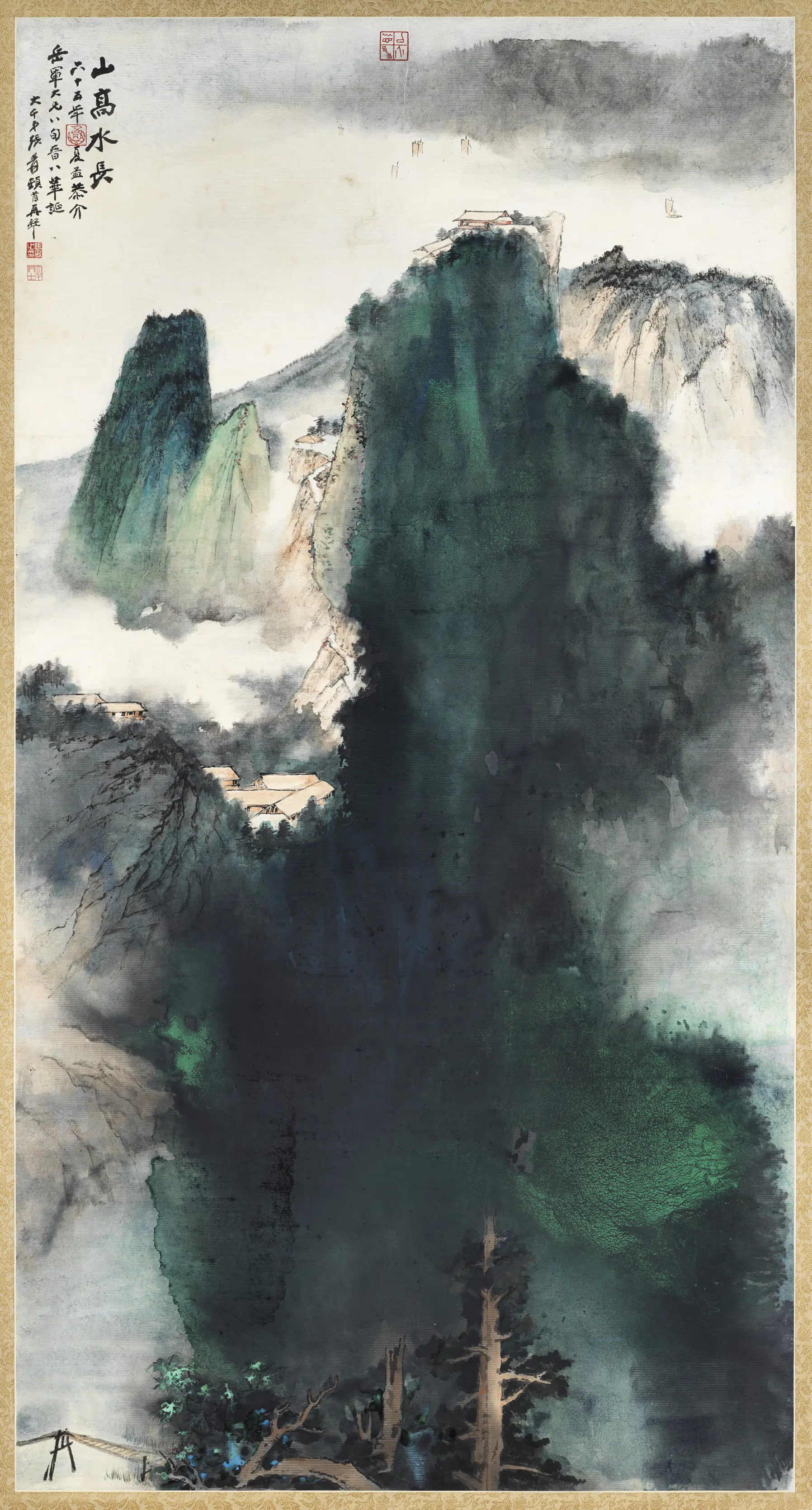 近现代【张大千】《山高水长图轴》
