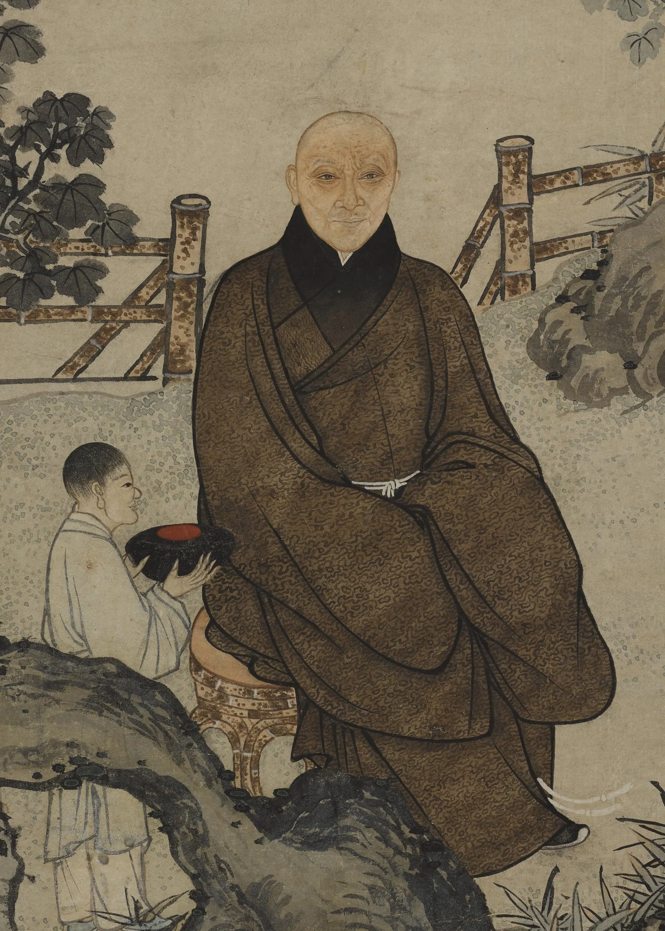 明朝【叶时芳】《陆树声雪山二人小像图轴》