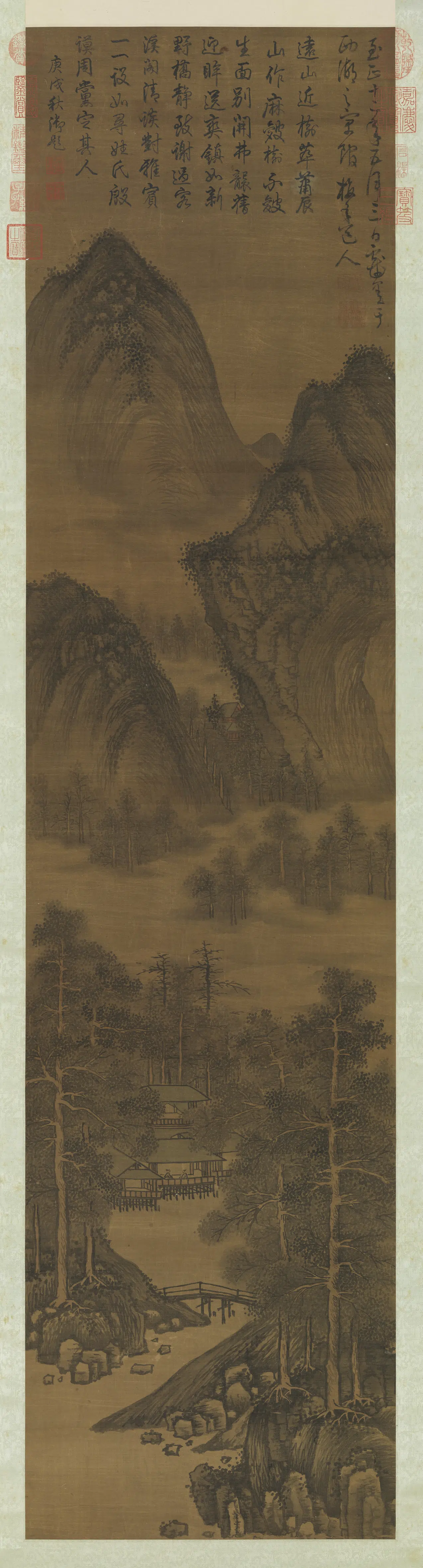 元朝【吴镇】《山水图轴(深溪客话)》