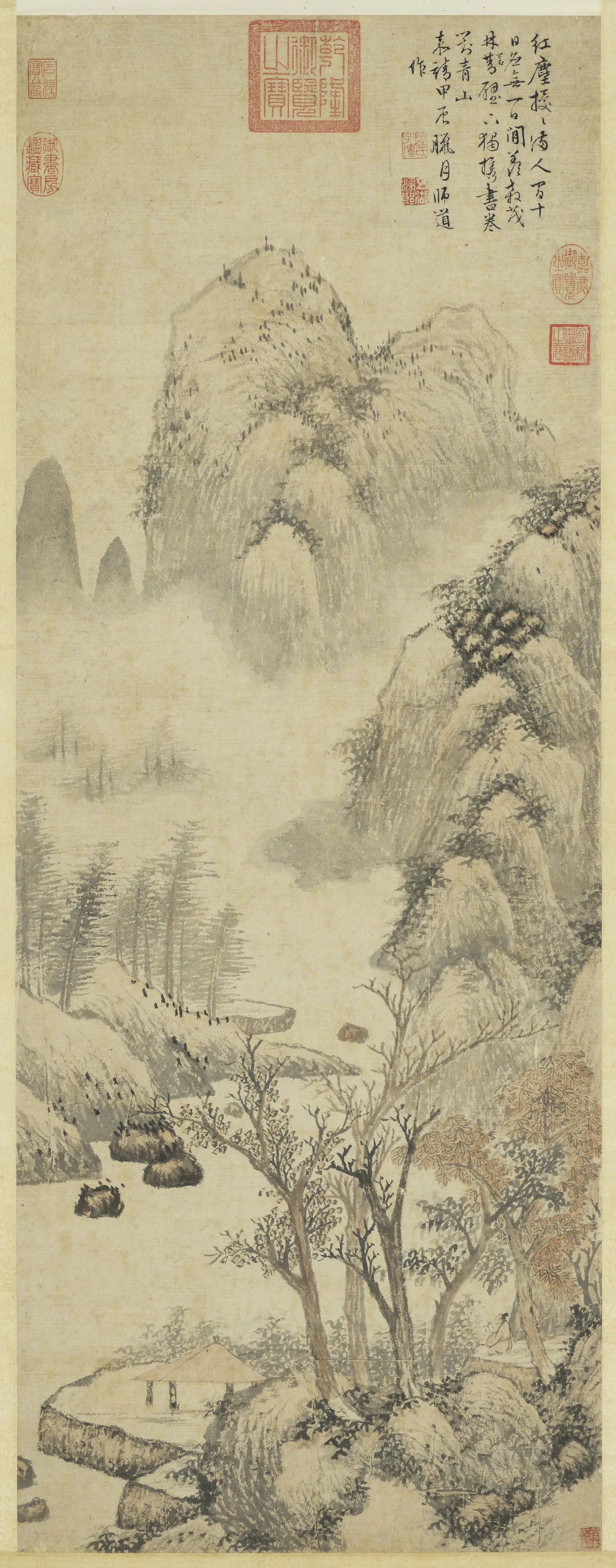 明朝【陆师道】《携卷对山图轴》