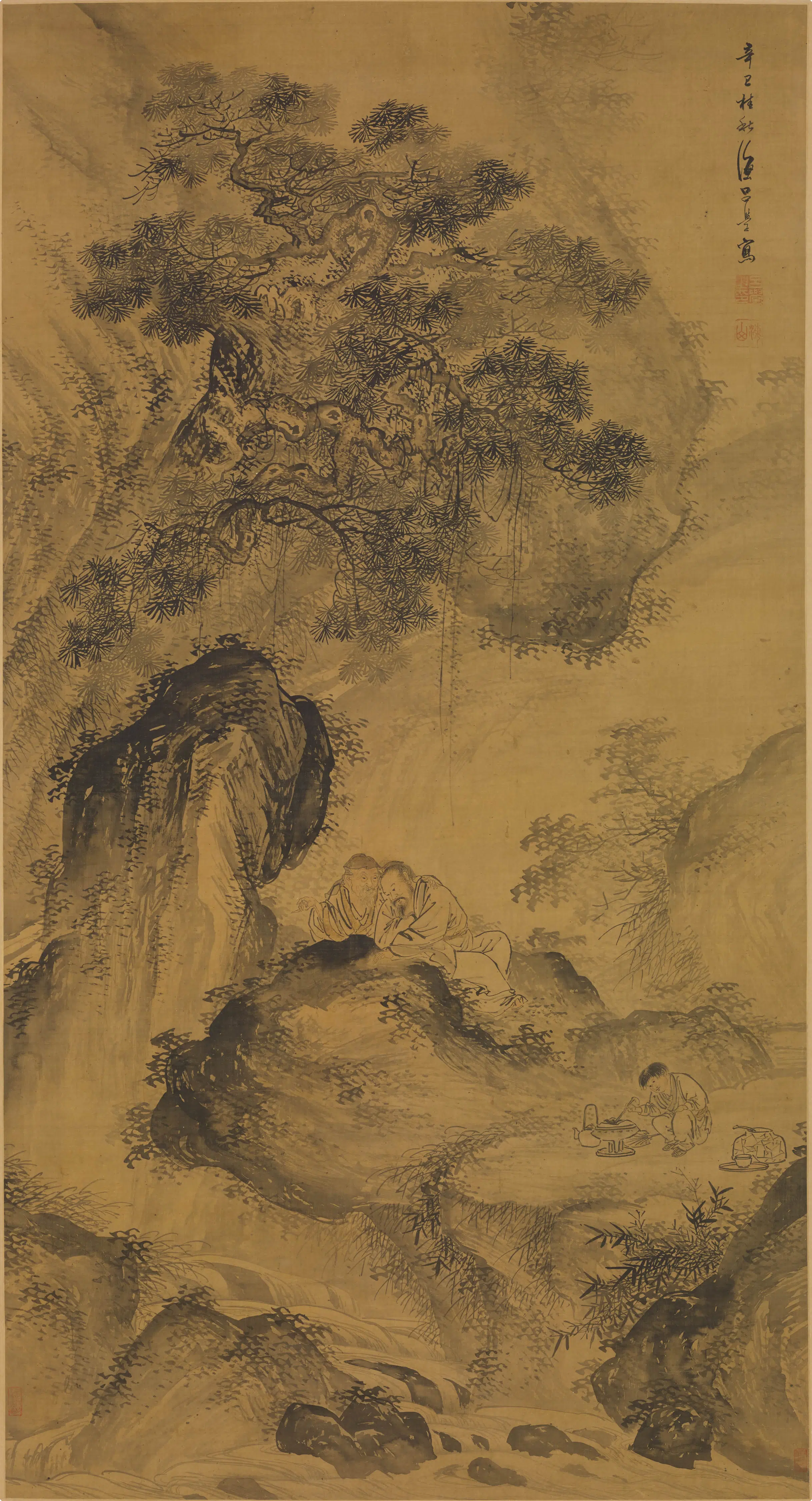 清代【吕学】《松下间话图轴》