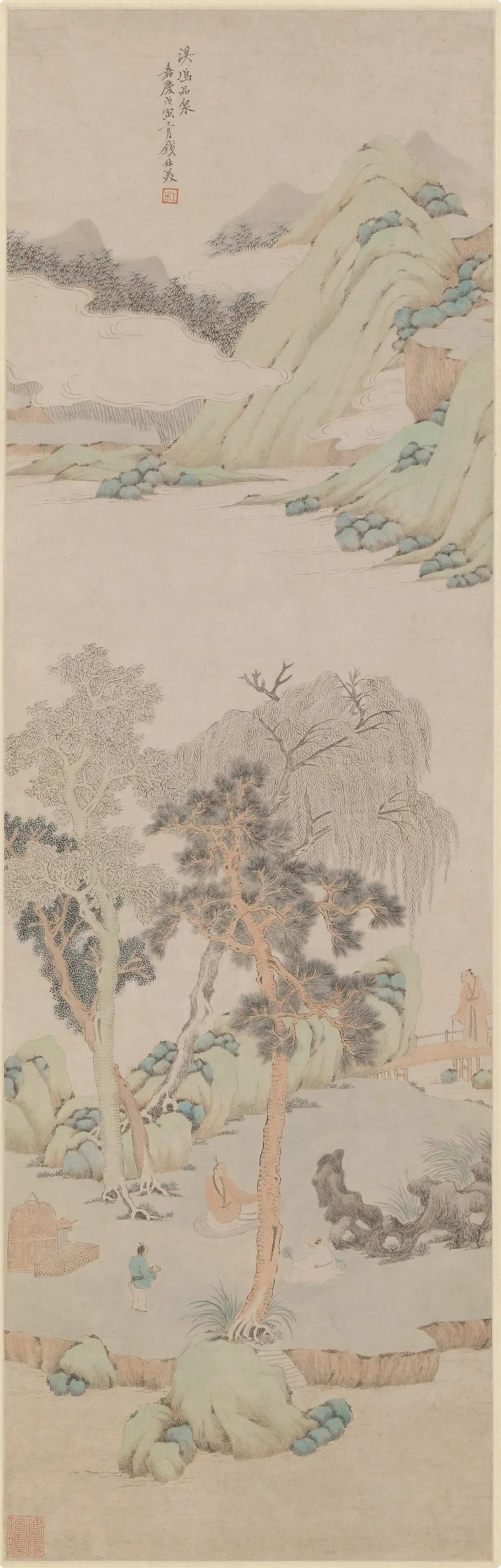 清代【钱杜】《溪坞品泉图轴》
