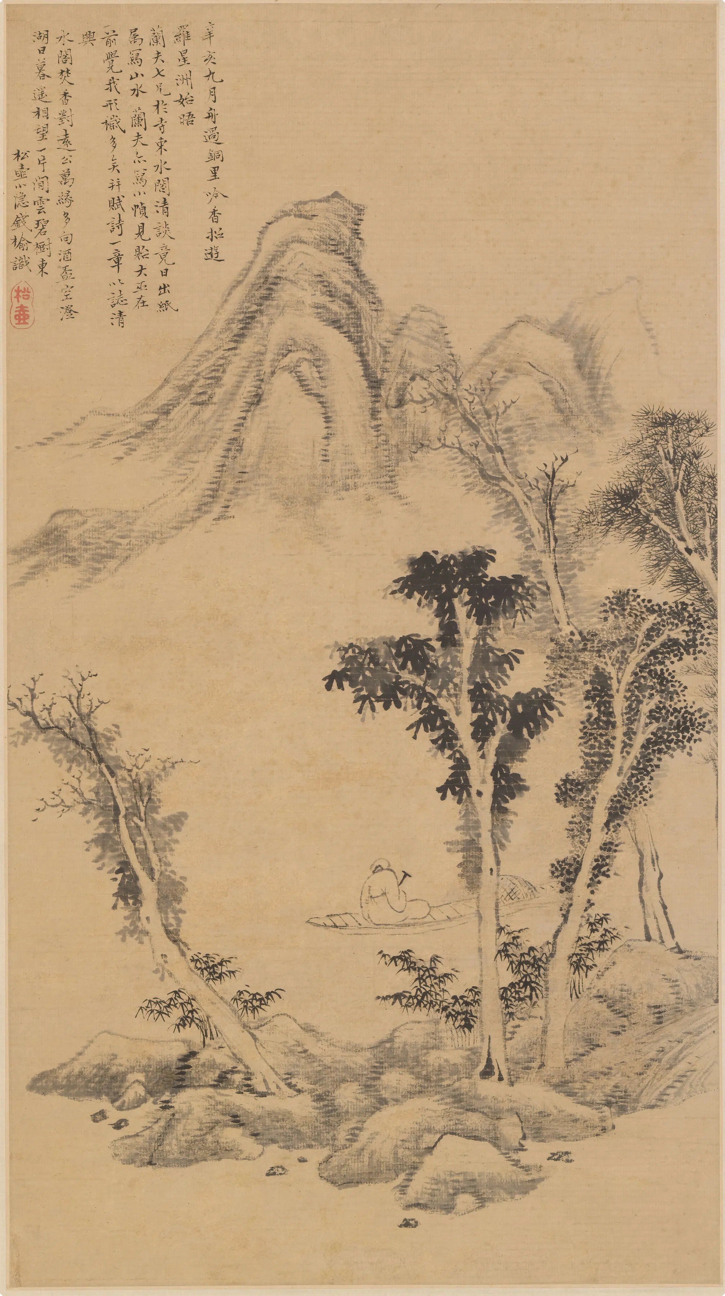 清代【钱杜】《澄湖碧树图轴》