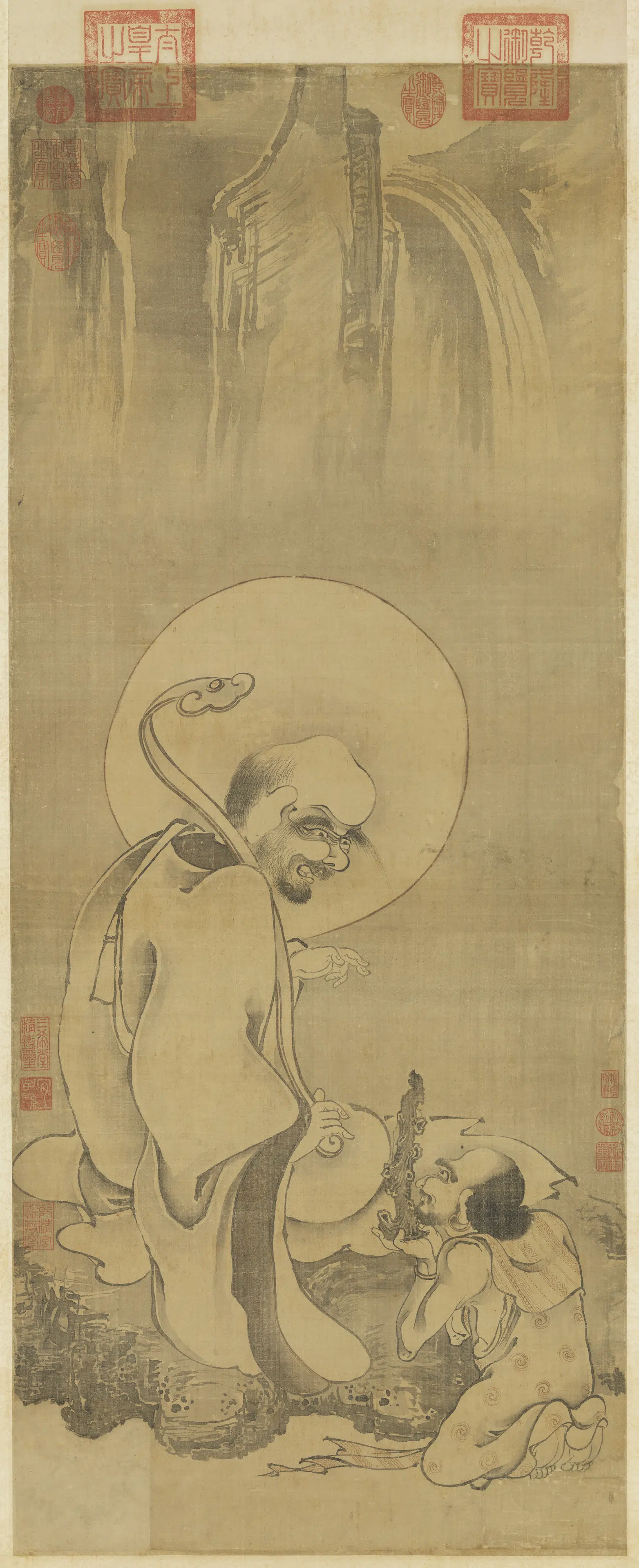 元代《元人画第十六阿必达尊者图轴》