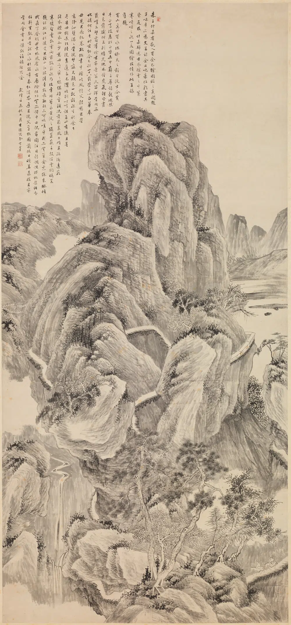 清代【方薰】《蜀山行旅图轴》