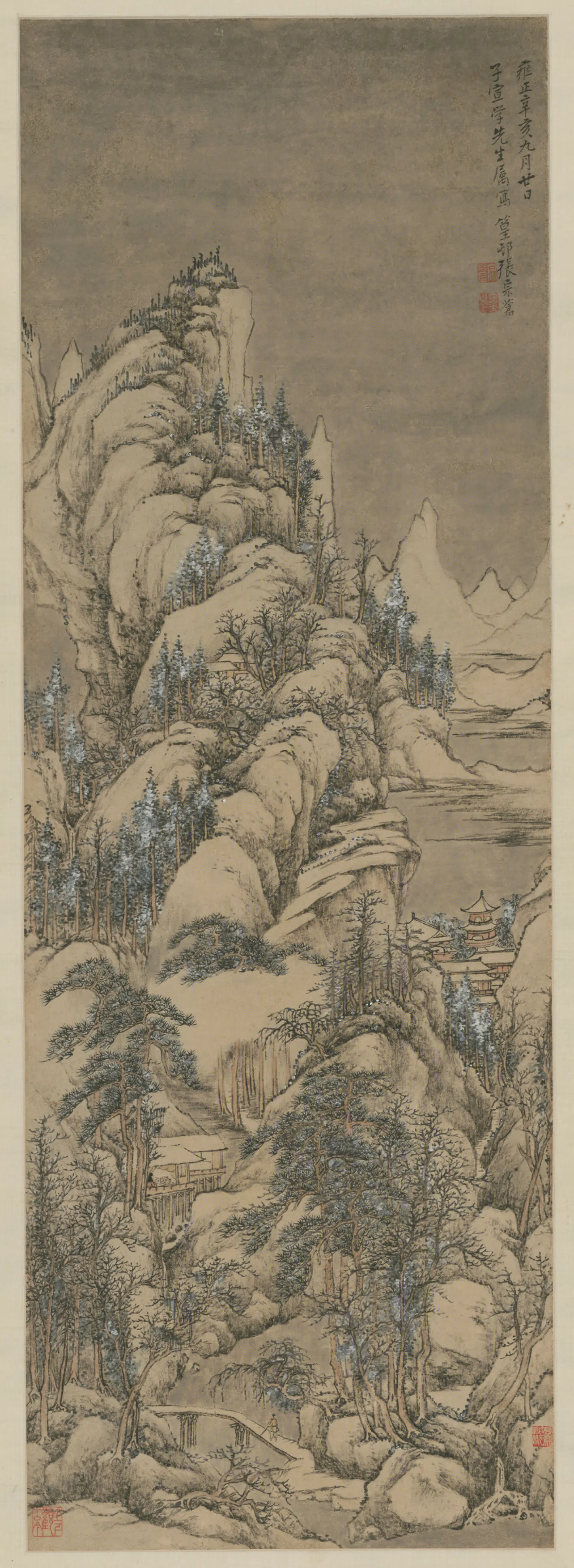 清代【张宗苍】《雪景山水轴》