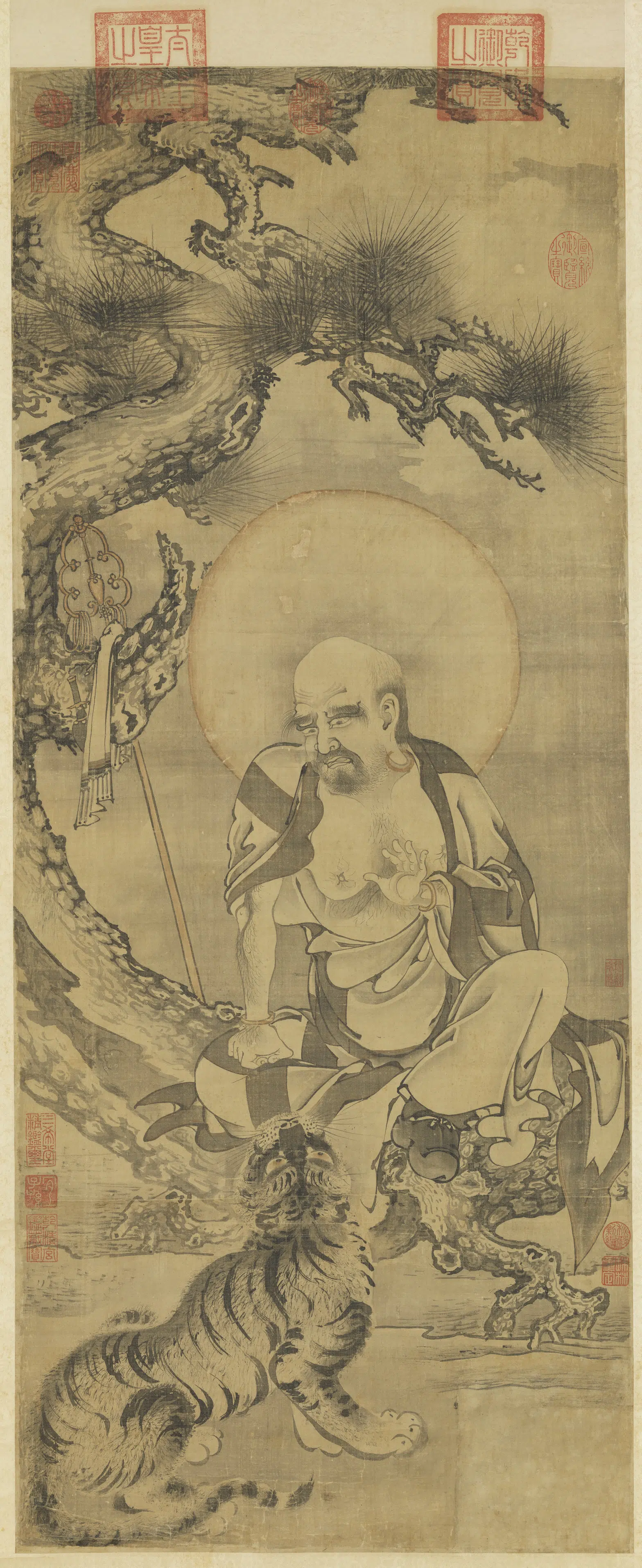 元代《元人画第十三巴纳塔嘎尊者图轴》