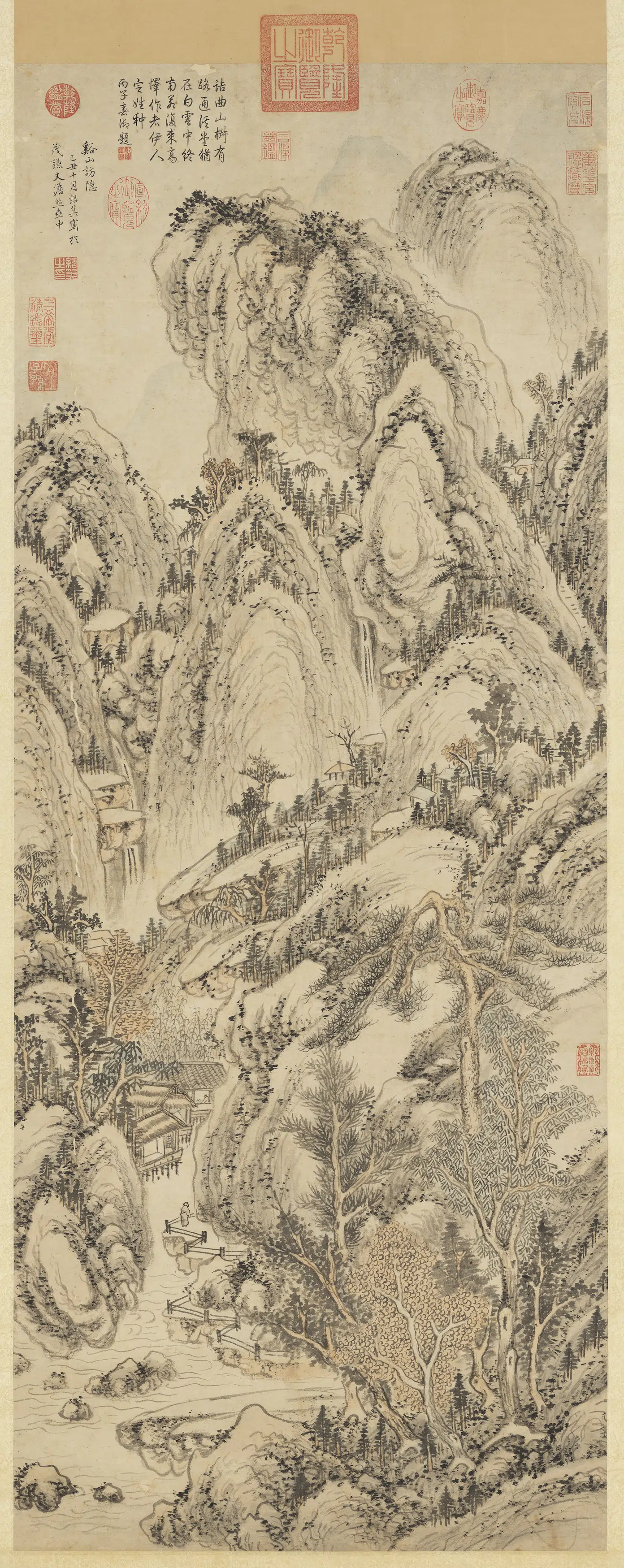 明朝【李绍箕】《溪山访隐图轴》 第1张