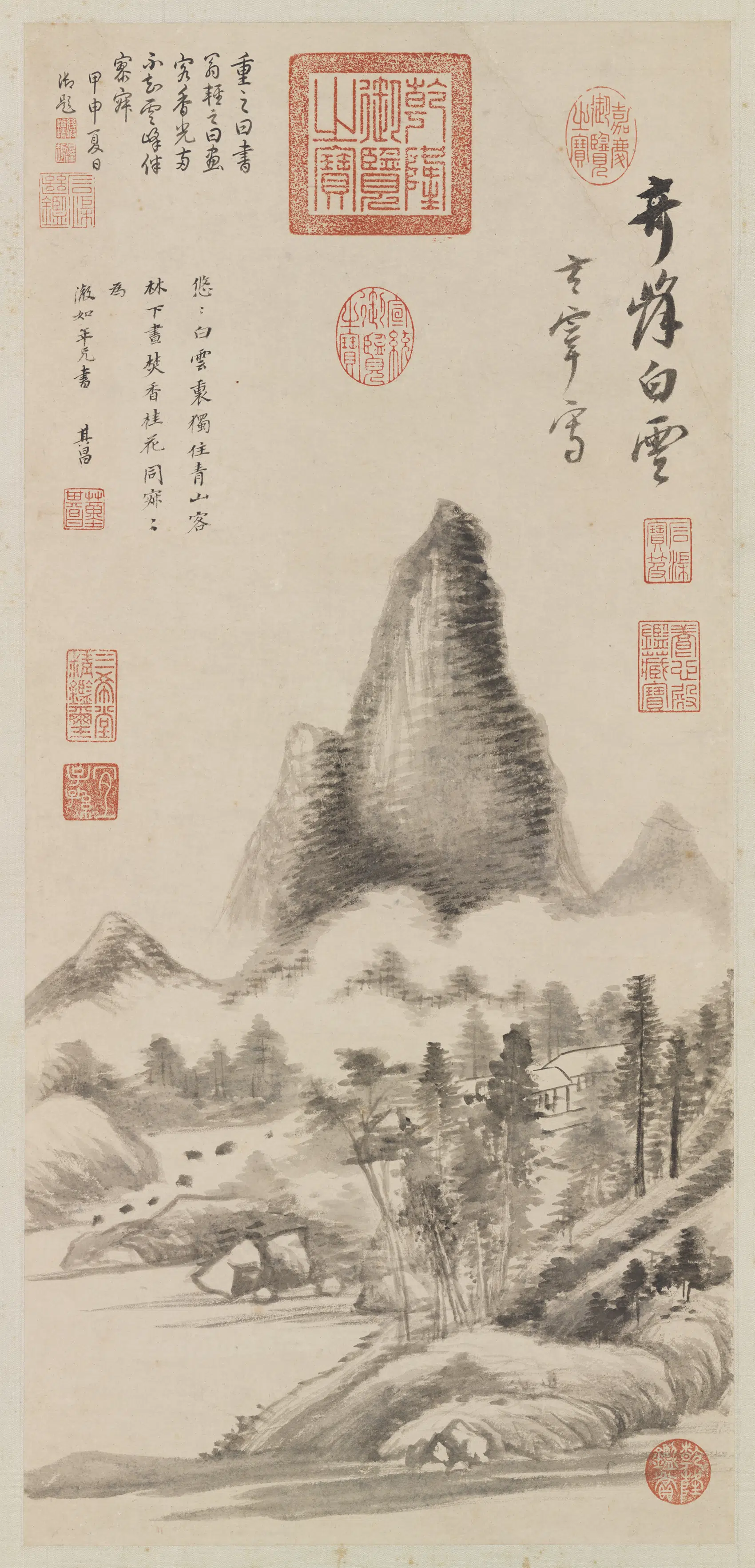 明代【董其昌】《奇峰白云图轴》