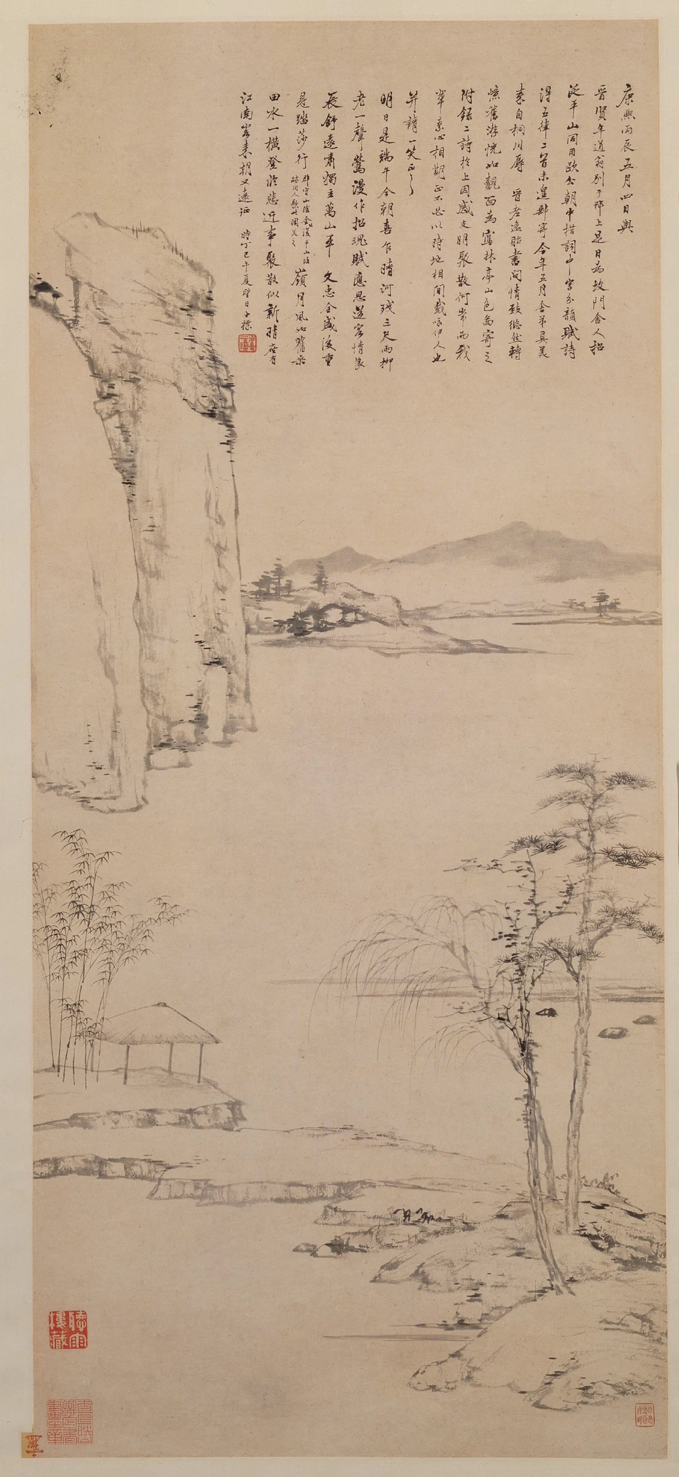 清代【查士标】《林亭山色轴》
