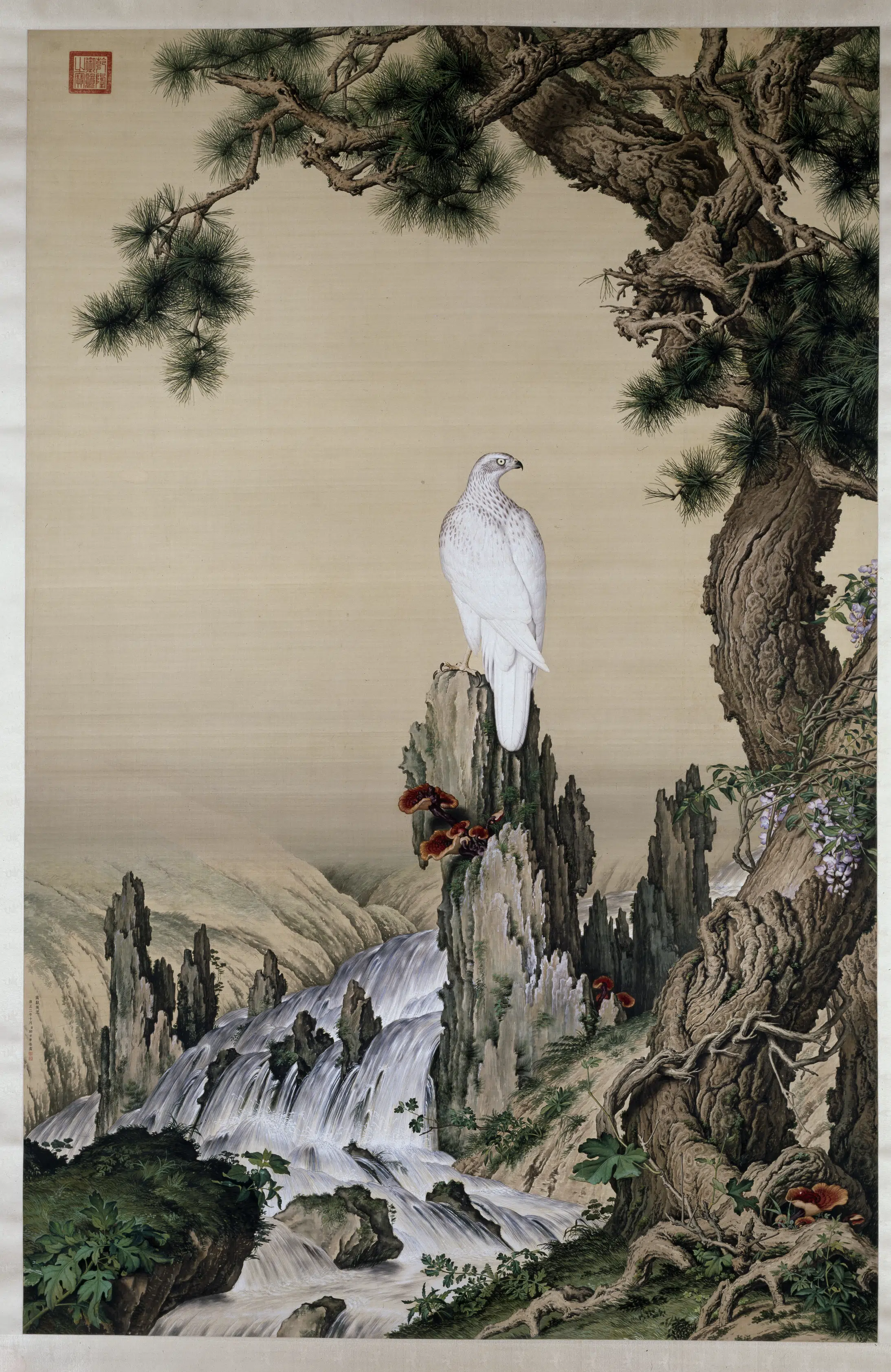 清代【郎世宁】《嵩献英芝图轴》