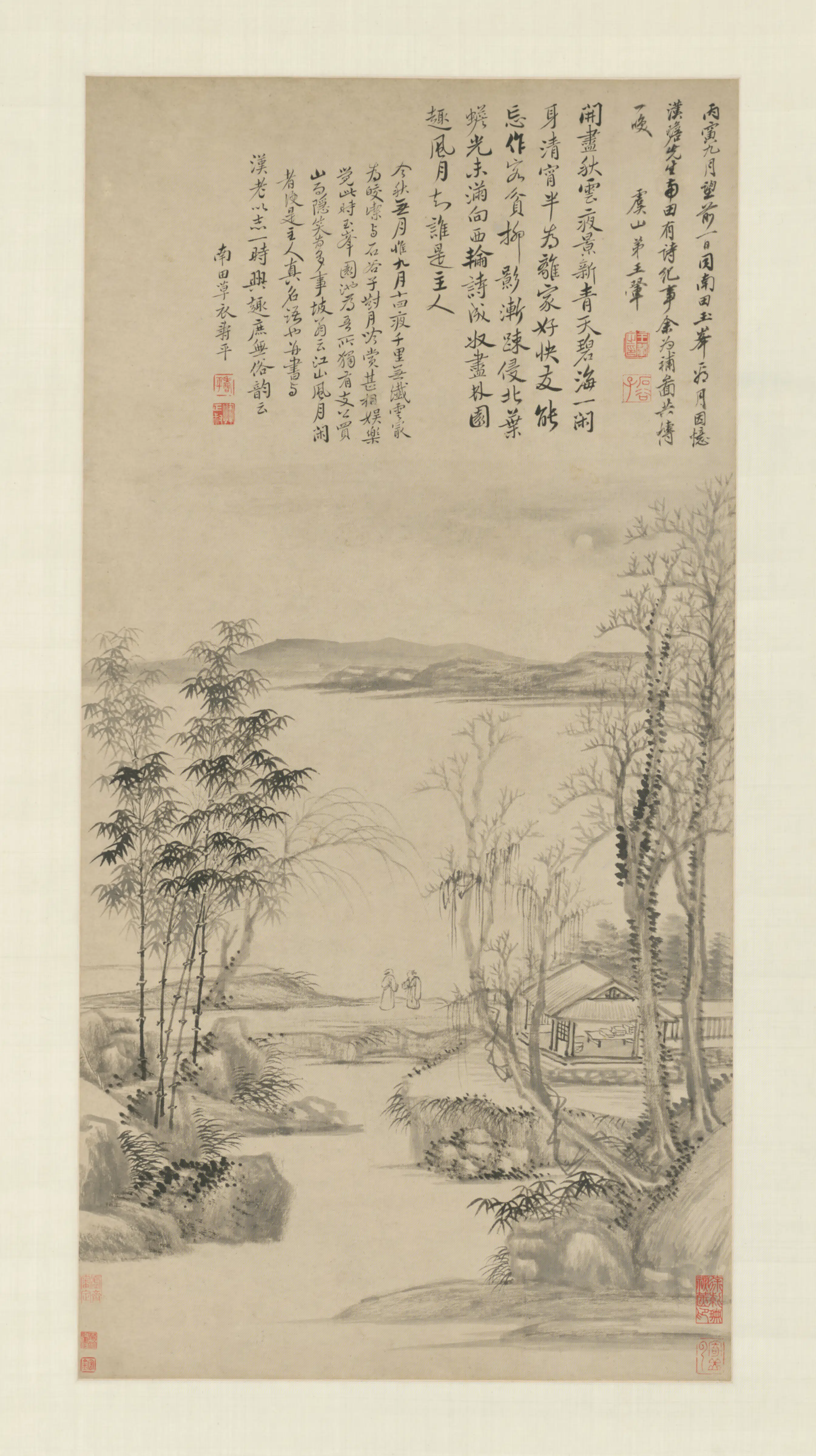 清代【王翚】《玉峰看月图轴》